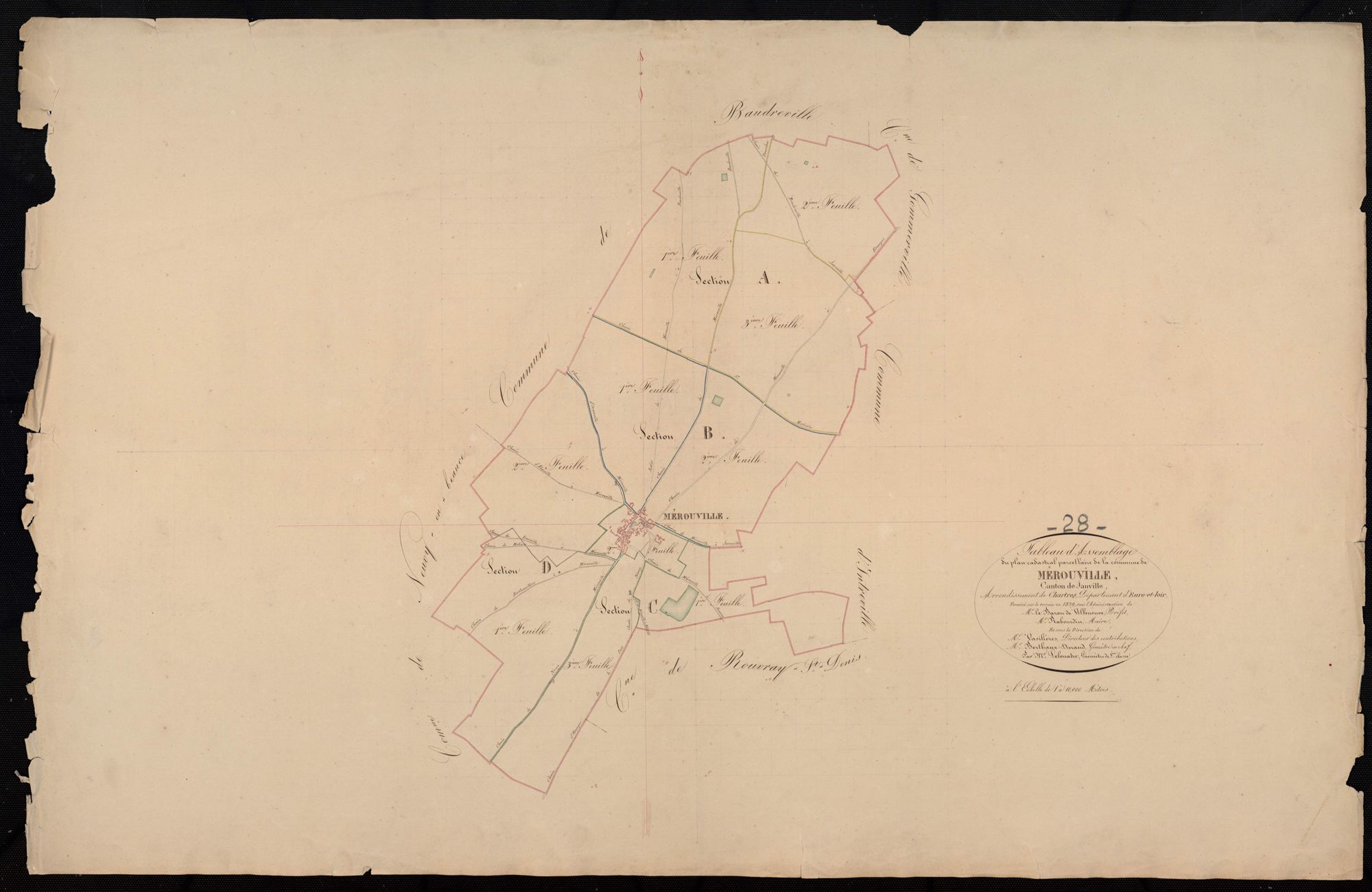 Tableau d'assemblage du plan cadastral parcellaire de la commune de Mérouville, Canton de Janville, Arrondissement de Chartres / Terminé sur le terrain en 1839 (...) par Monsieur Lelouatre, Géomètre de 1ère classe.