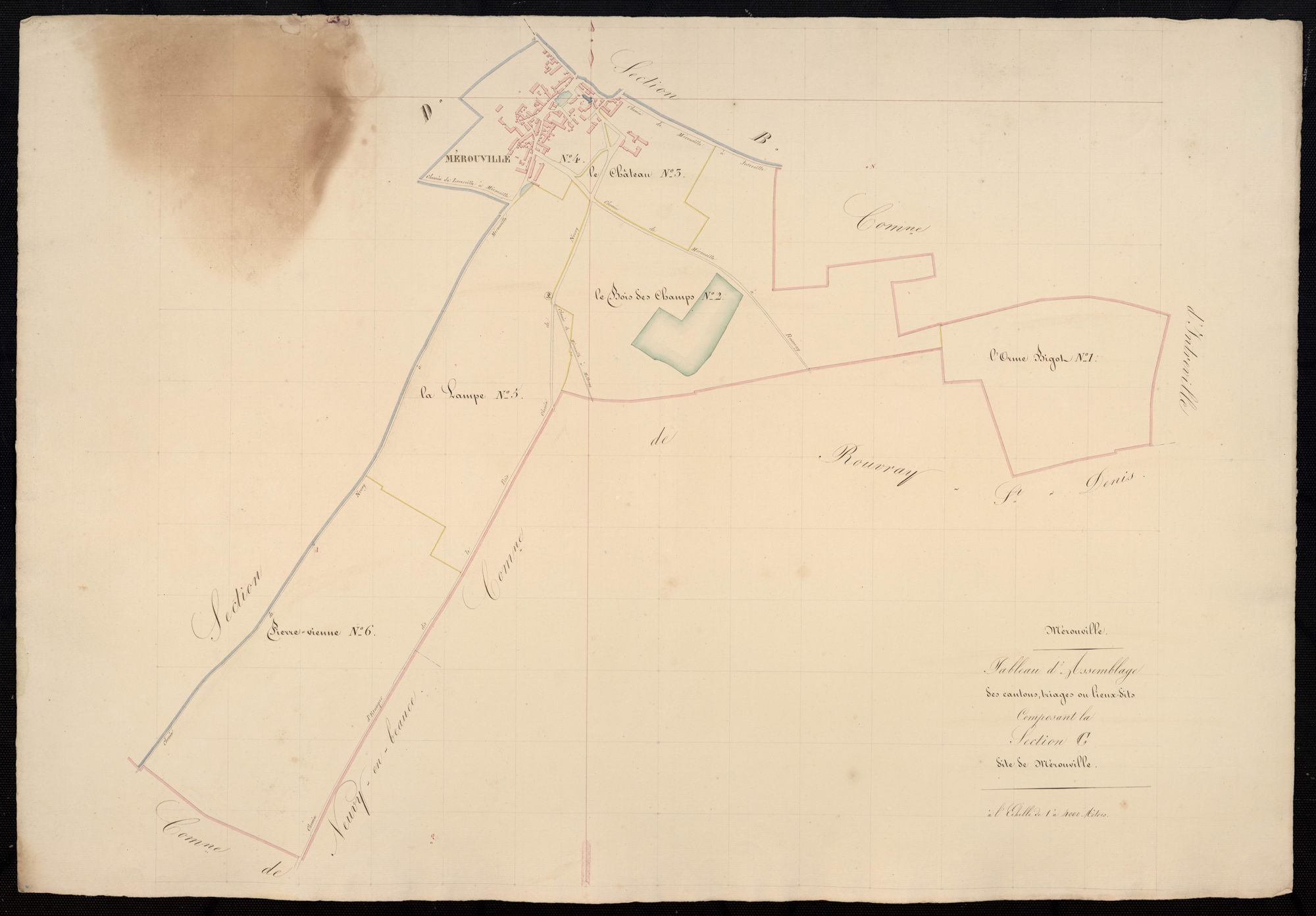 Tableau d'assemblage des cantons, triages ou lieux-dits composant la section C, Mérouville.