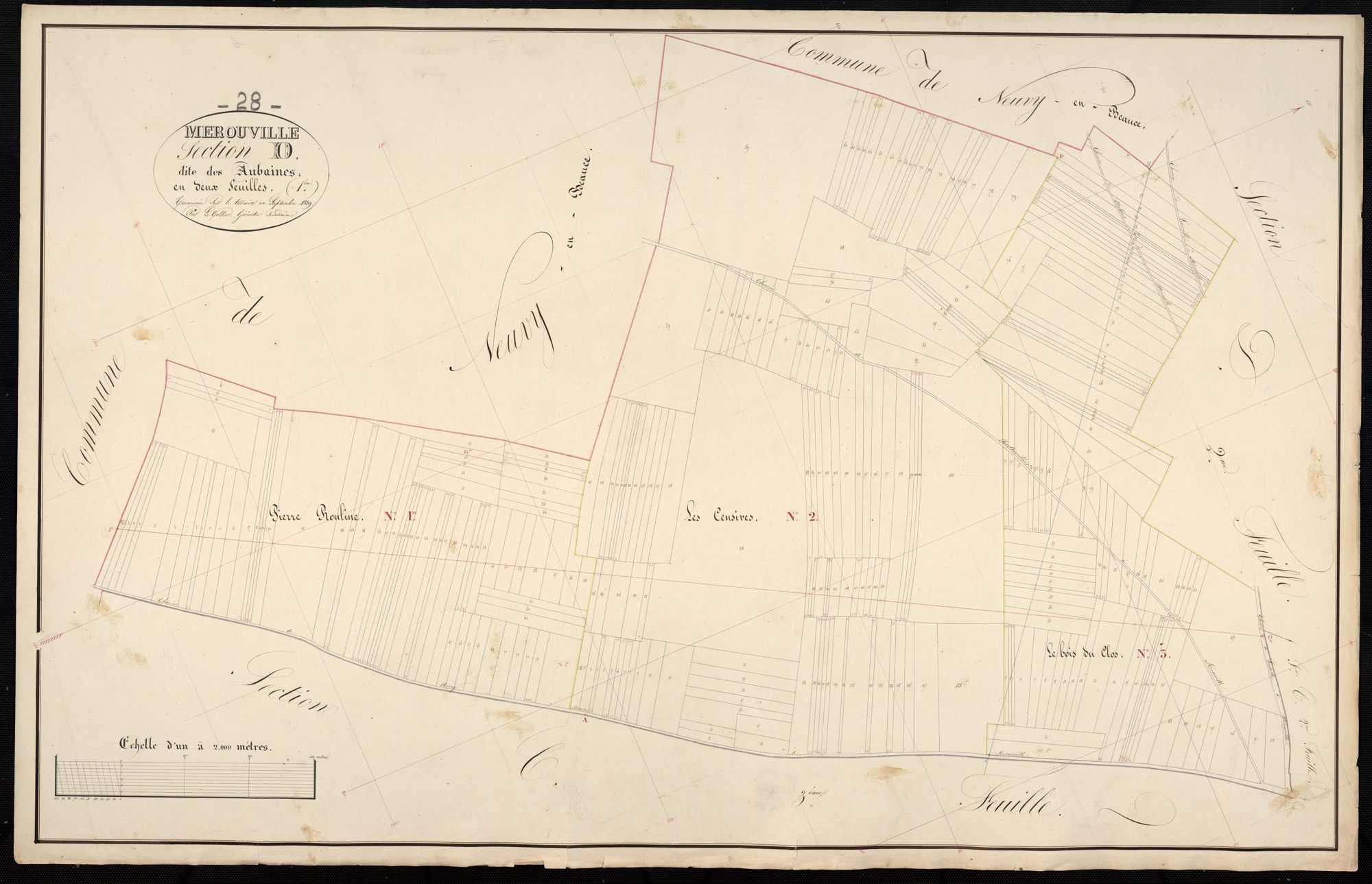 Section D, les Aubaines, feuille 1 / Terminée sur le terrain par Monsieur Letellier, Géomètre secondaire.