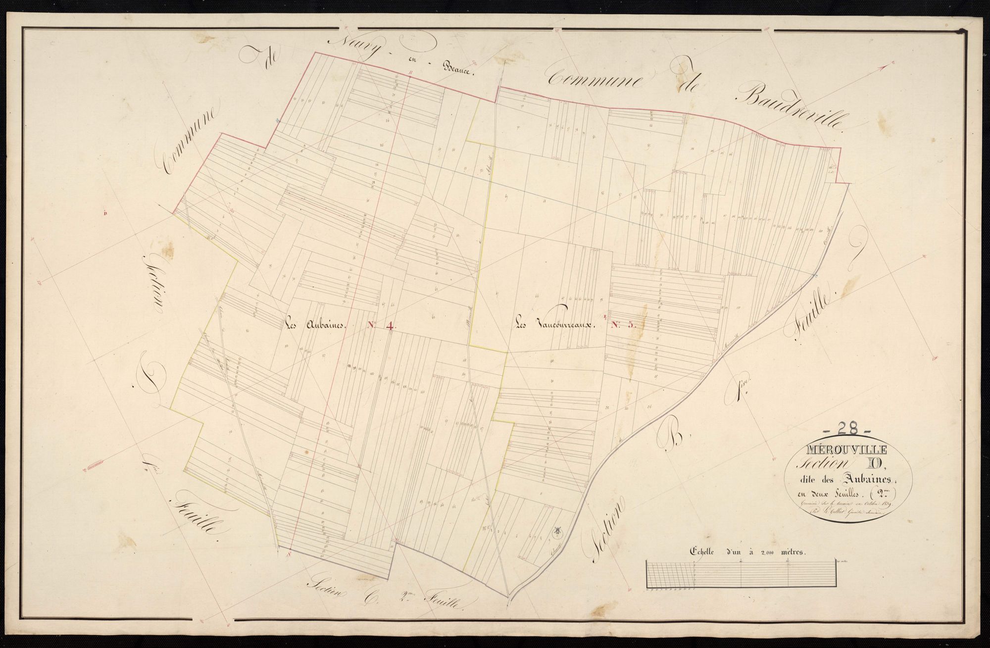 Section D, les Aubaines, feuille 2 / Terminée sur le terrain par Monsieur Letellier, Géomètre secondaire.