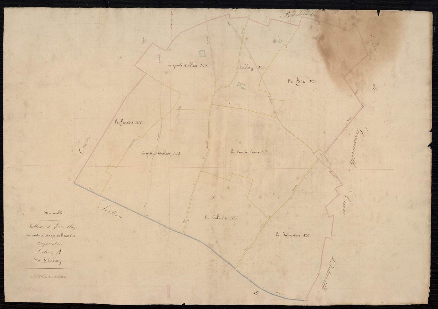 Tableau d'assemblage des cantons, triages ou lieux-dits composant la section A, Arblay.