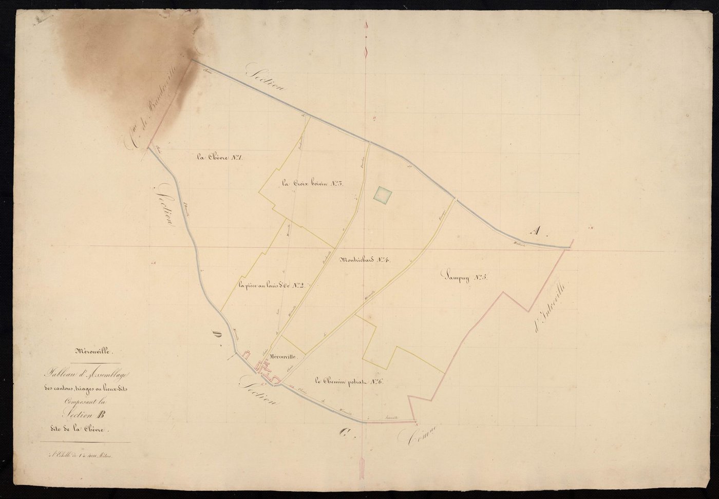 Tableau d'assemblage des cantons, triages et lieux-dits composant la section B, la Chèvre.