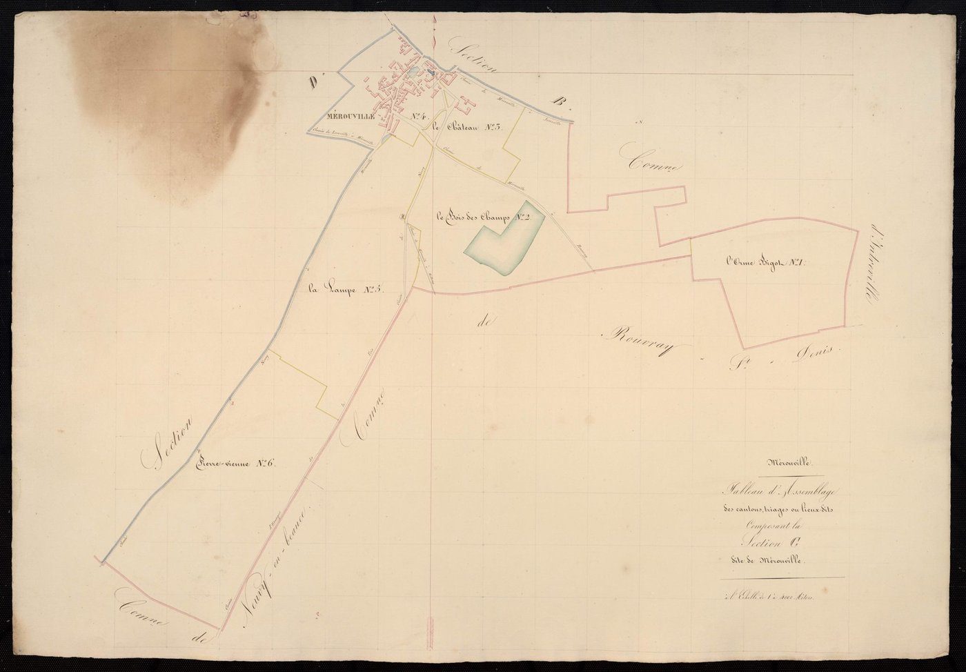Tableau d'assemblage des cantons, triages ou lieux-dits composant la section C, Mérouville.