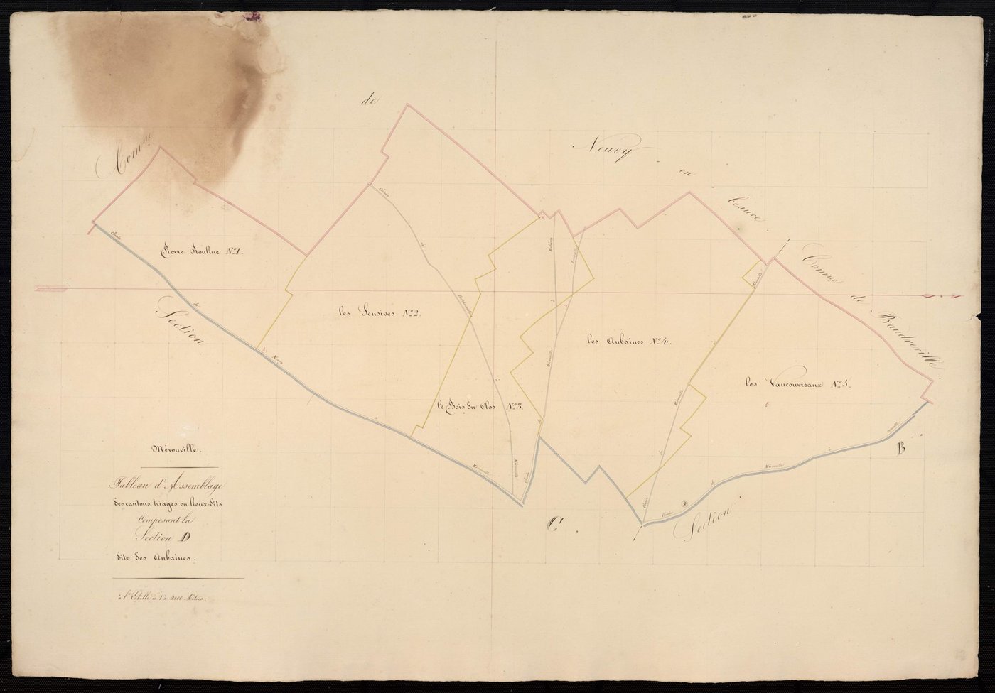 Tableau d'assemblage des cantons, triages ou lieux-dits composant la section D, les Aubaines.