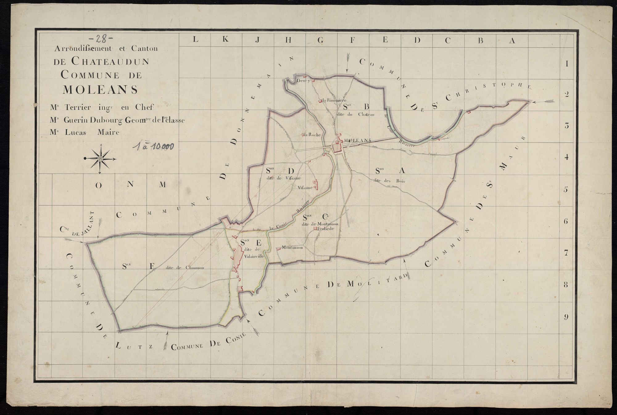 Tableau d'assemblage du plan cadastral parcellaire de la commune de Moléans, Canton de Châteaudun, Arrondissement de Châteaudun / [Terminé sur le terrain] (...) par Monsieur Guérin, Géomètre de 1ère classe.