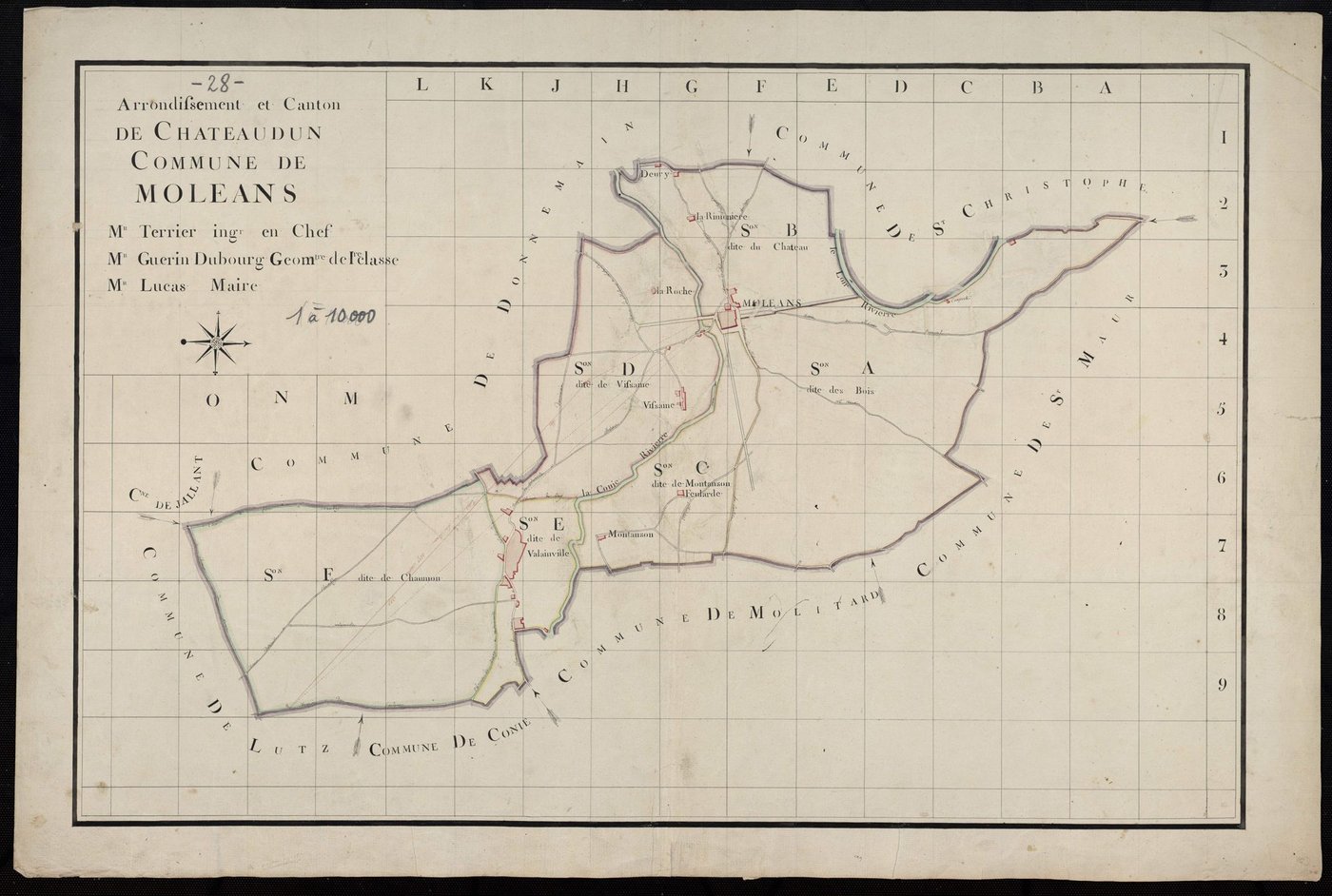 Tableau d'assemblage du plan cadastral parcellaire de la commune de Moléans, Canton de Châteaudun, Arrondissement de Châteaudun / [Terminé sur le terrain] (...) par Monsieur Guérin, Géomètre de 1ère classe.