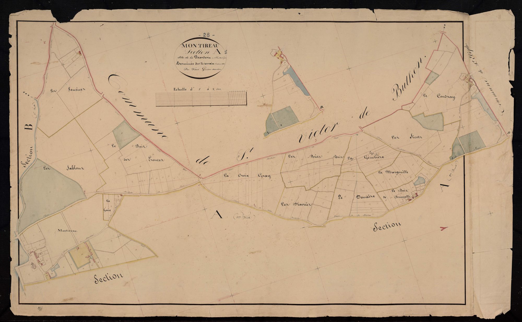 Section A, la Picarderie, feuille 1 / Terminée sur le terrain par Monsieur Favé, Géomètre secondaire.