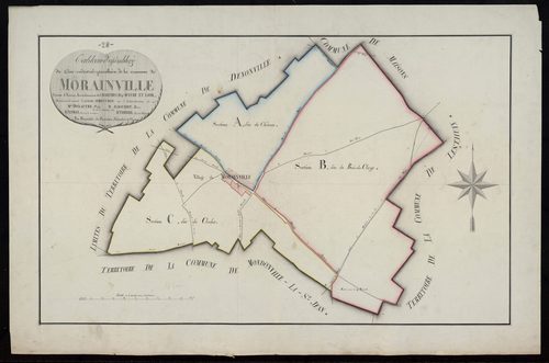 Tableau d'assemblage du plan cadastral parcellaire de la commune de Morainville, Canton d'Auneau, Arrondissement de Chartres / Terminé sur le terrain en juillet 1813 (...) par Monsieur Boutfol-de-Fontaine, Géomètre de 1ère classe.