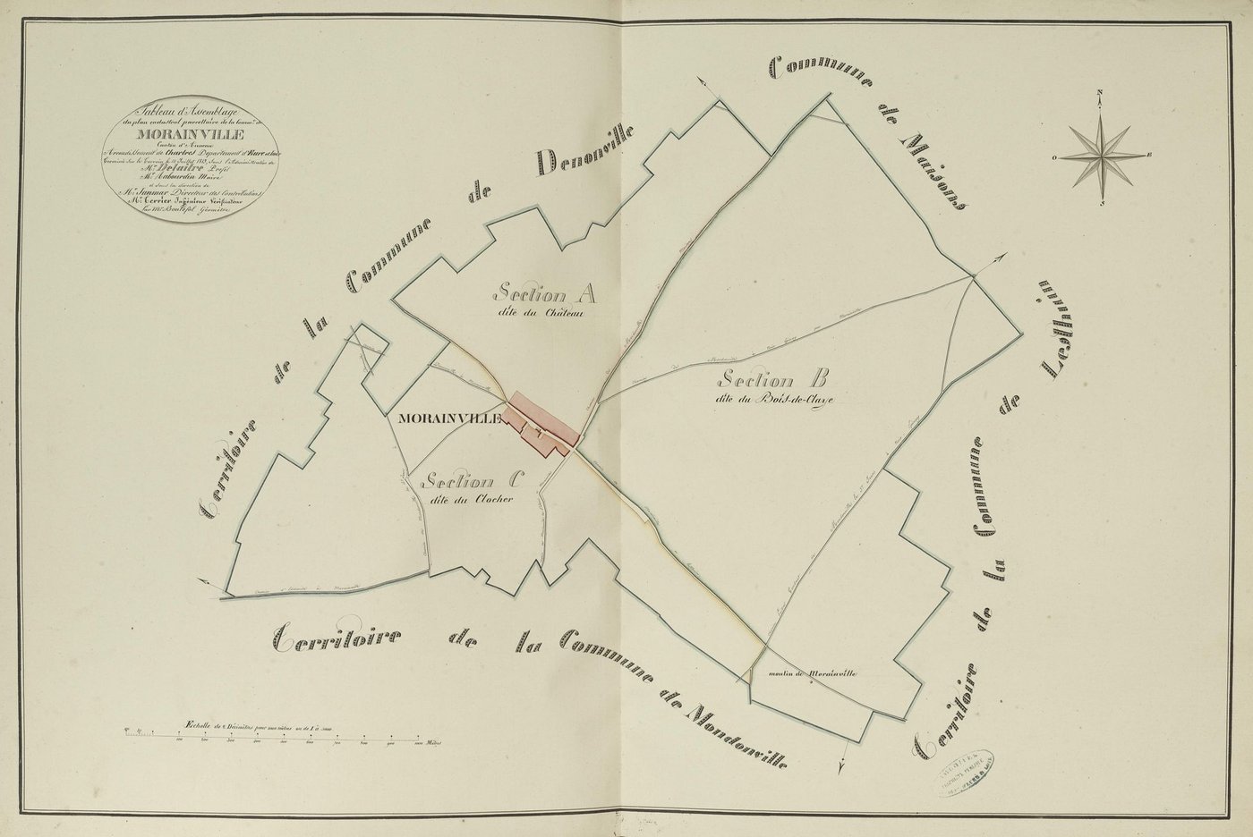 Tableau d'assemblage du plan parcellaire de la commune de Morainville, Canton d'Auneau, Arrondissement de Chartres / Terminé sur le terrain le 10 juillet 1813 (...) par Monsieur Boutefol, Géomètre.