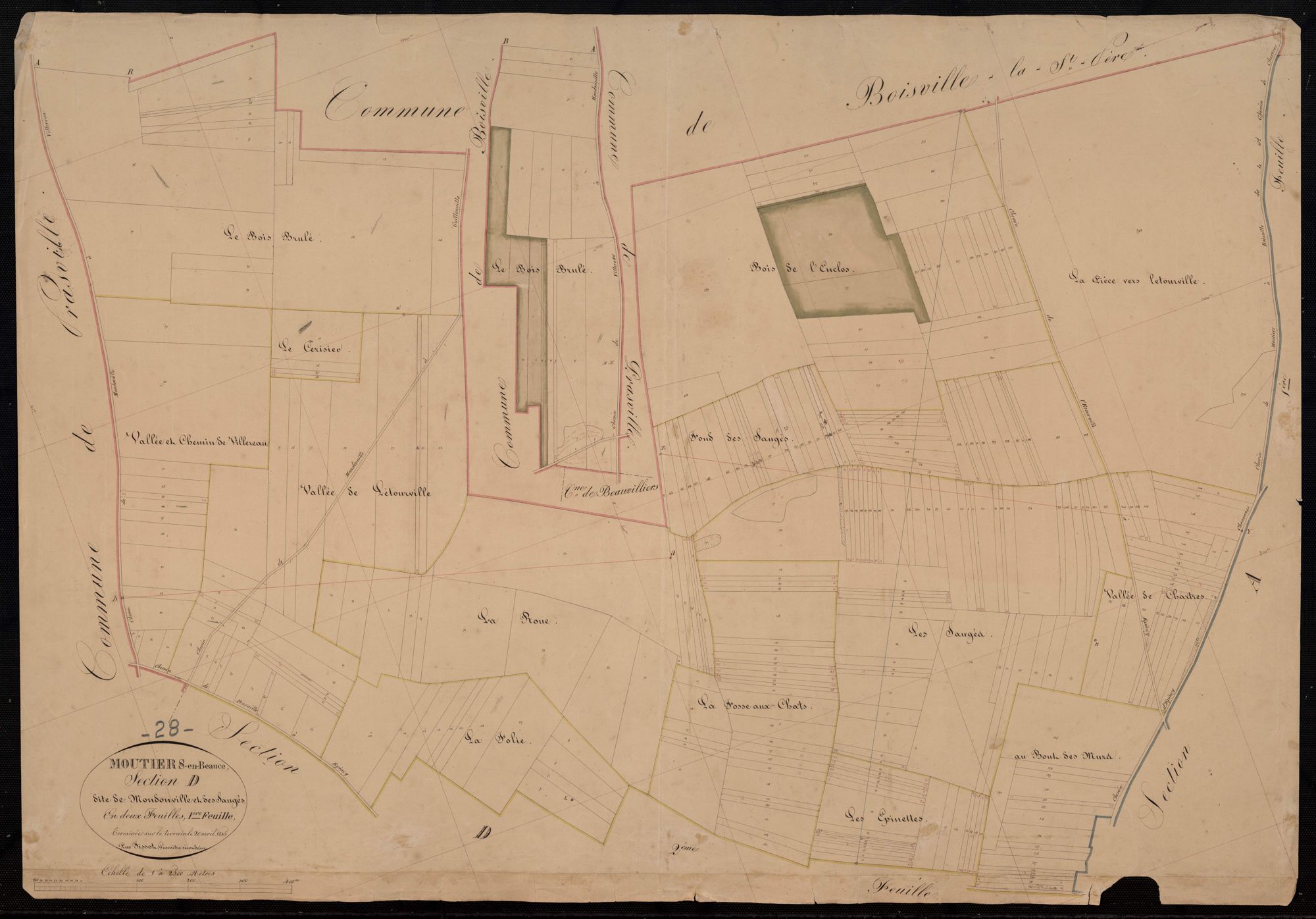 Section D, Mondonville et les Sauges, feuille 1 / Terminée sur le terrain par Monsieur Fissot, Géomètre secondaire.