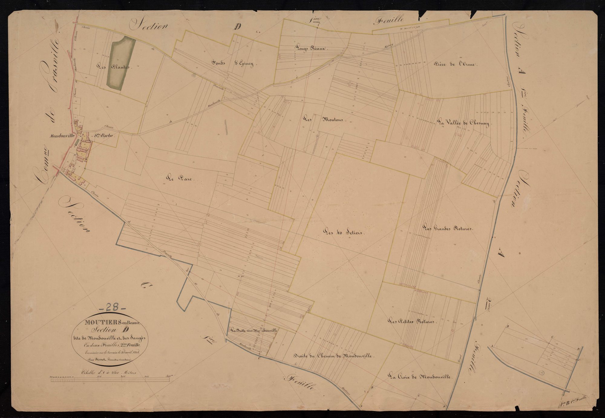Section D, Mondonville et les Sauges, feuille 2 / Terminée sur le terrain par Monsieur Fissot, Géomètre secondaire.