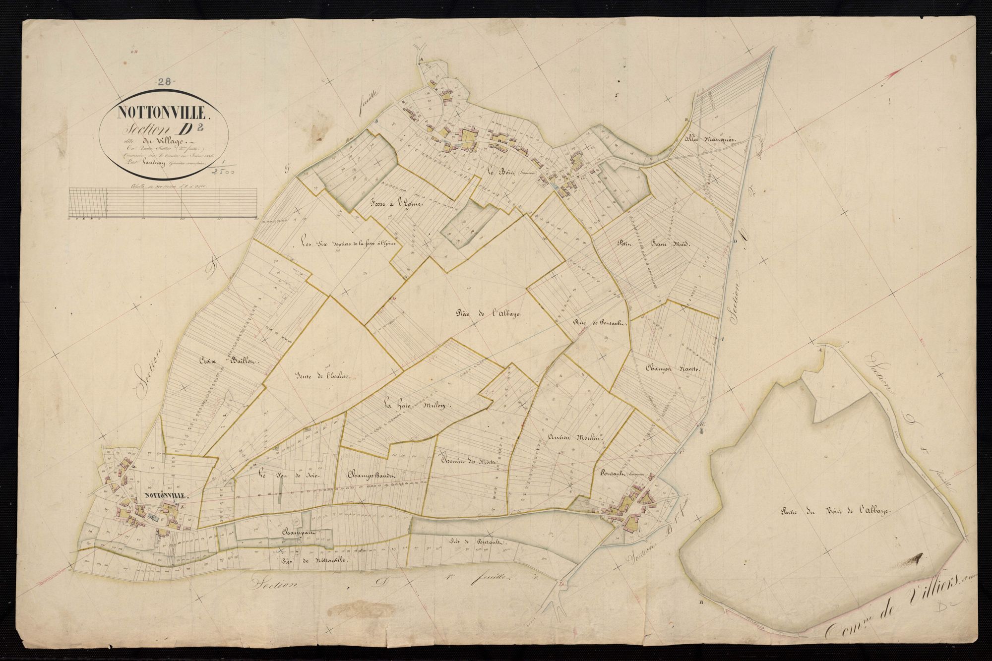 Section D, le Village, feuille 2 / Terminée sur le terrain par Monsieur Lamiray, Géomètre secondaire.