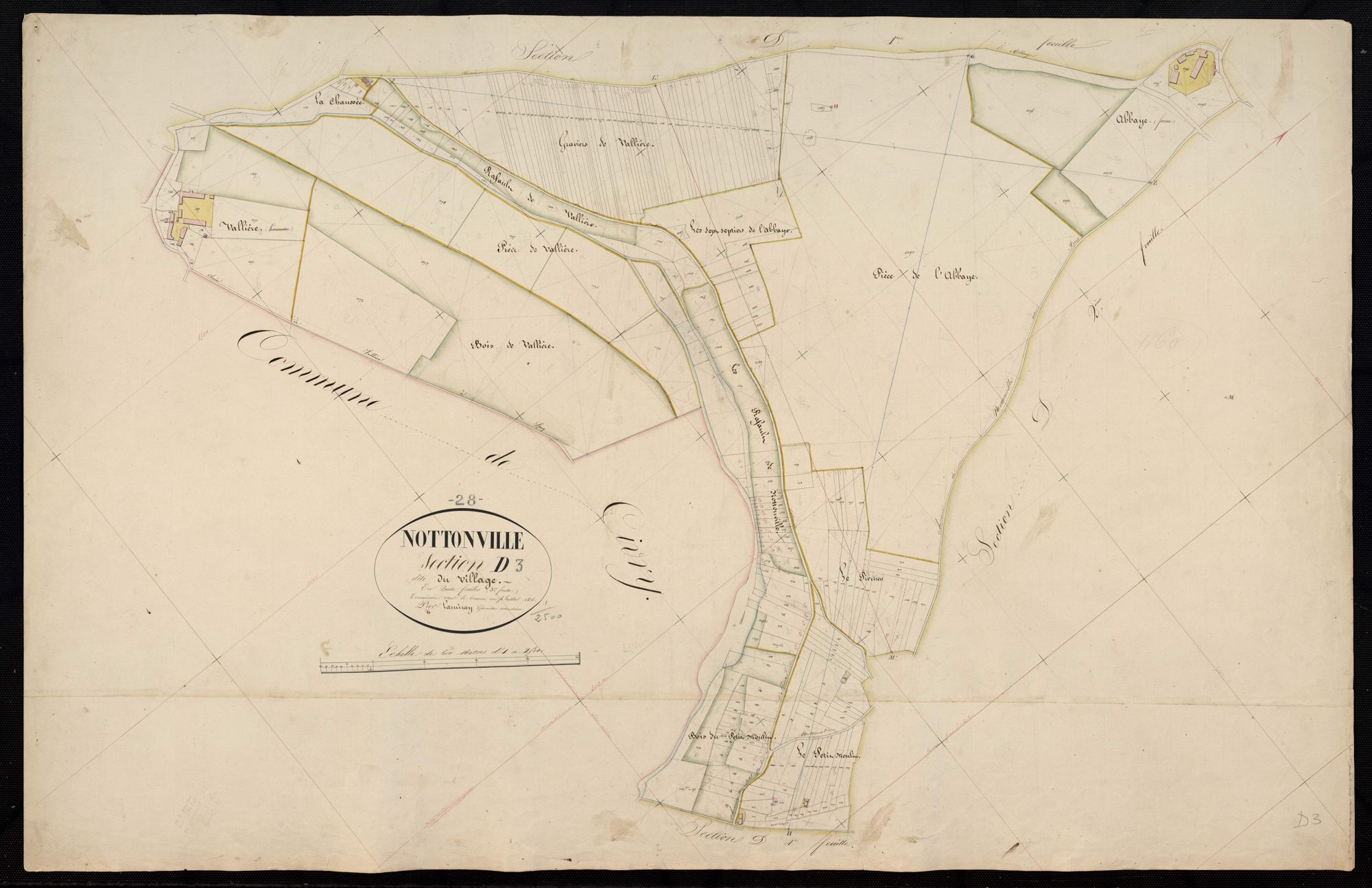 Section D, le Village, feuille 3 / Terminée sur le terrain par Monsieur Lamiray, Géomètre secondaire.