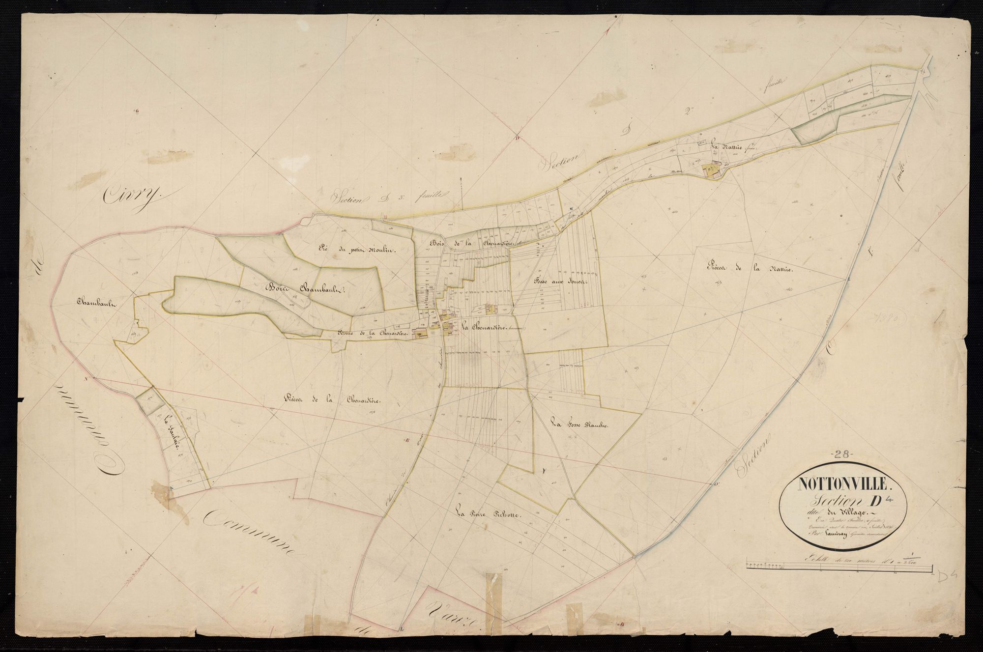 Section D, le Village, feuille 4 / Terminée sur le terrain par Monsieur Lamiray, Géomètre secondaire.