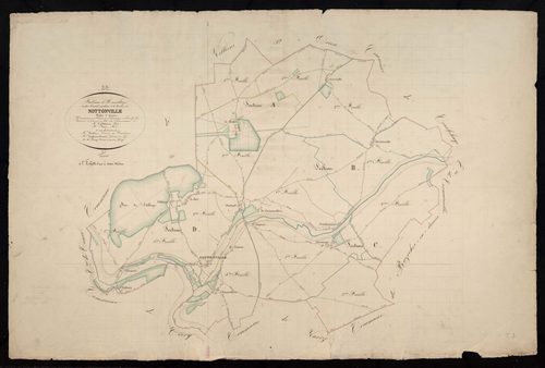 Tableau d'assemblage du plan cadastral parcellaire de la commune de Nottonville, Canton d'Orgères, Arrondissement de Châteaudun / Terminé sur le terrain en 1836 (...) par Monsieur Lesage, Géomètre de 1ère classe.
