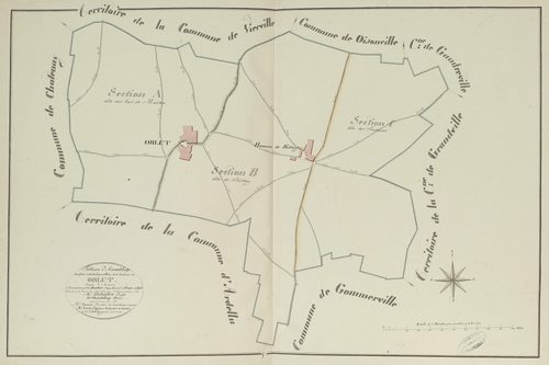 Tableau d'assemblage du plan parcellaire de la commune d'Orlu, Canton d'Auneau, Arrondissement de Chartres / Terminé sur le terrain le 15 juin 1813 (...) par Monsieur Dubourg, Géomètre.