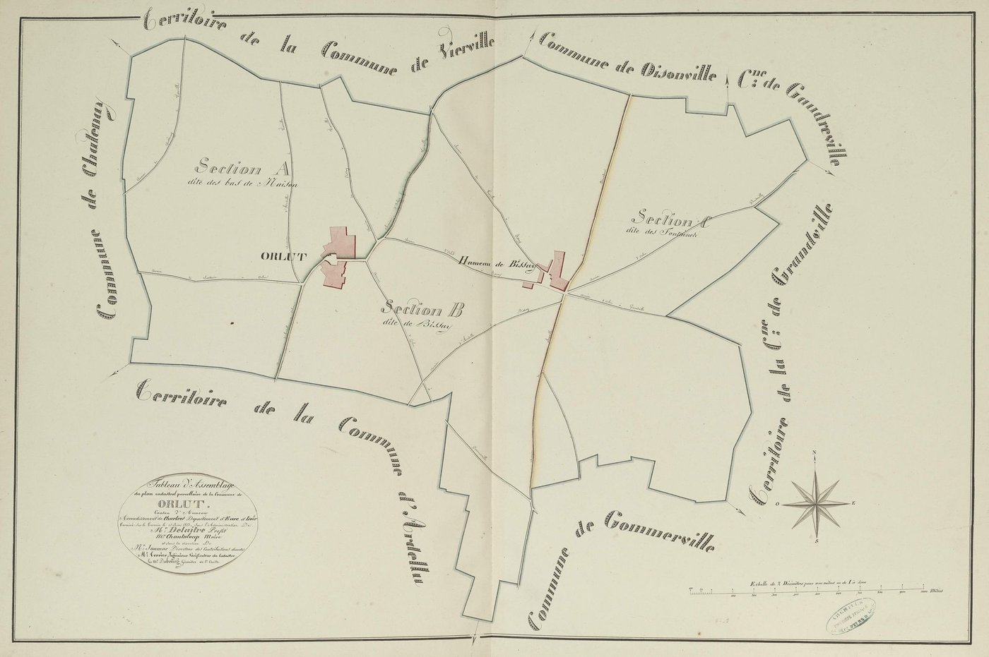 Tableau d'assemblage du plan parcellaire de la commune d'Orlu, Canton d'Auneau, Arrondissement de Chartres / Terminé sur le terrain le 15 juin 1813 (...) par Monsieur Dubourg, Géomètre.
