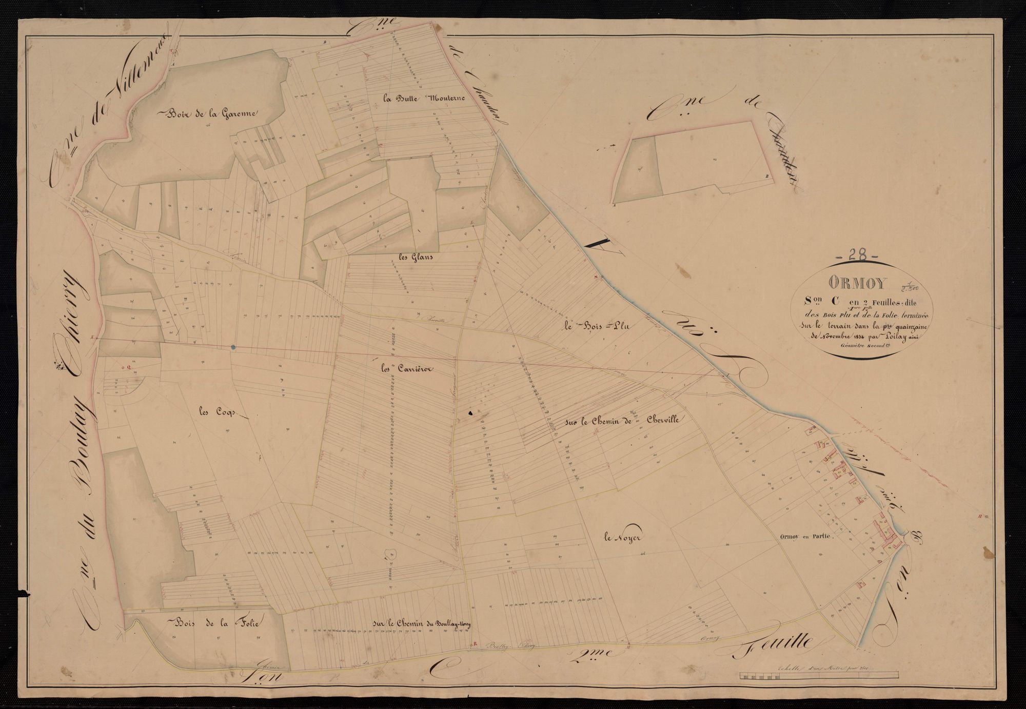 Section C, les Bois Plu et la Folie, feuille 1 / Terminée par Monsieur Poilay, Géomètre secondaire.