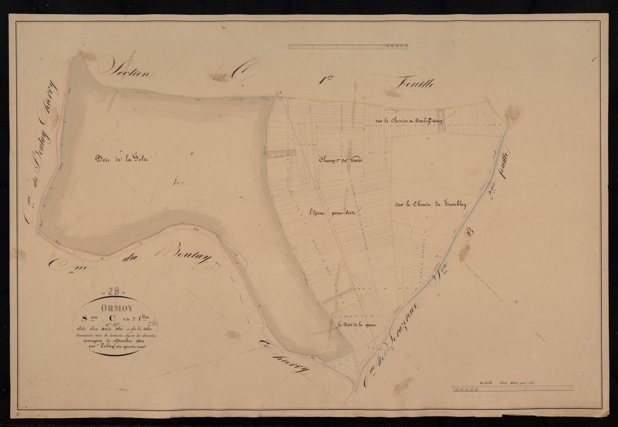 Section C, les Bois Plu et la Folie, feuille 2 / Terminée par Monsieur Poilay, Géomètre secondaire.