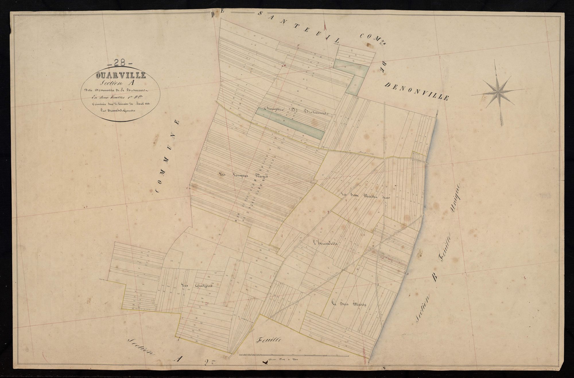Section A, Ossonville et Bretucourt, feuille 1 / Terminée sur le terrain en 1835 par Monsieur Beauchet, Géomètre.