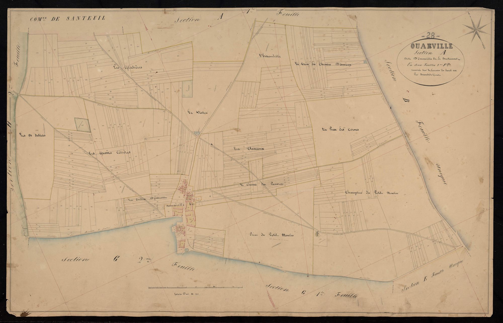 Section A, Ossonville et Bretucourt, feuille 2 / Terminée sur le terrain en 1835 par Monsieur Beauchet, Géomètre.