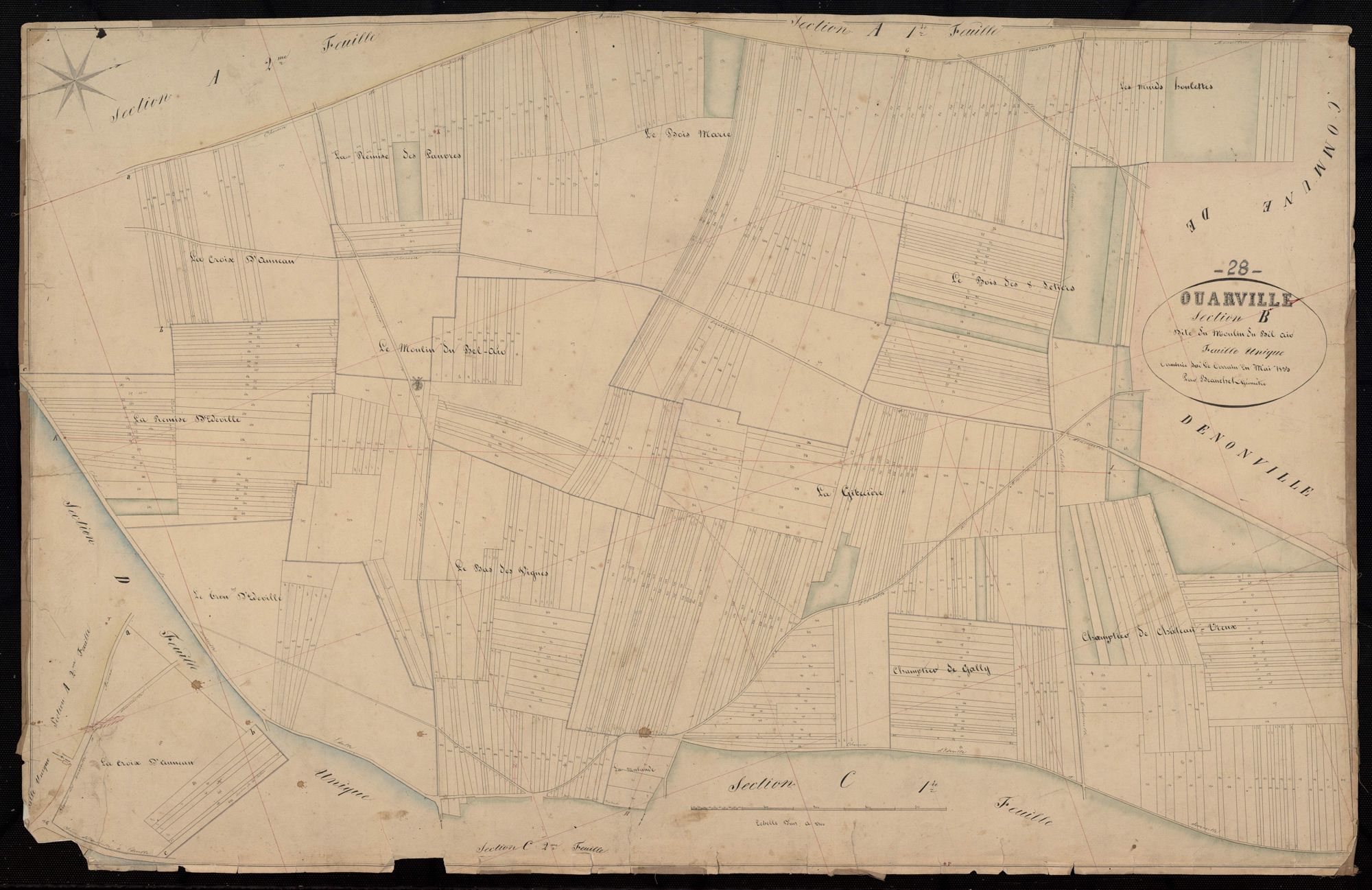 Section B, le Moulin du Bel Air, en une feuille / Terminée sur le terrain en 1835 par Monsieur Beauchet, Géomètre.