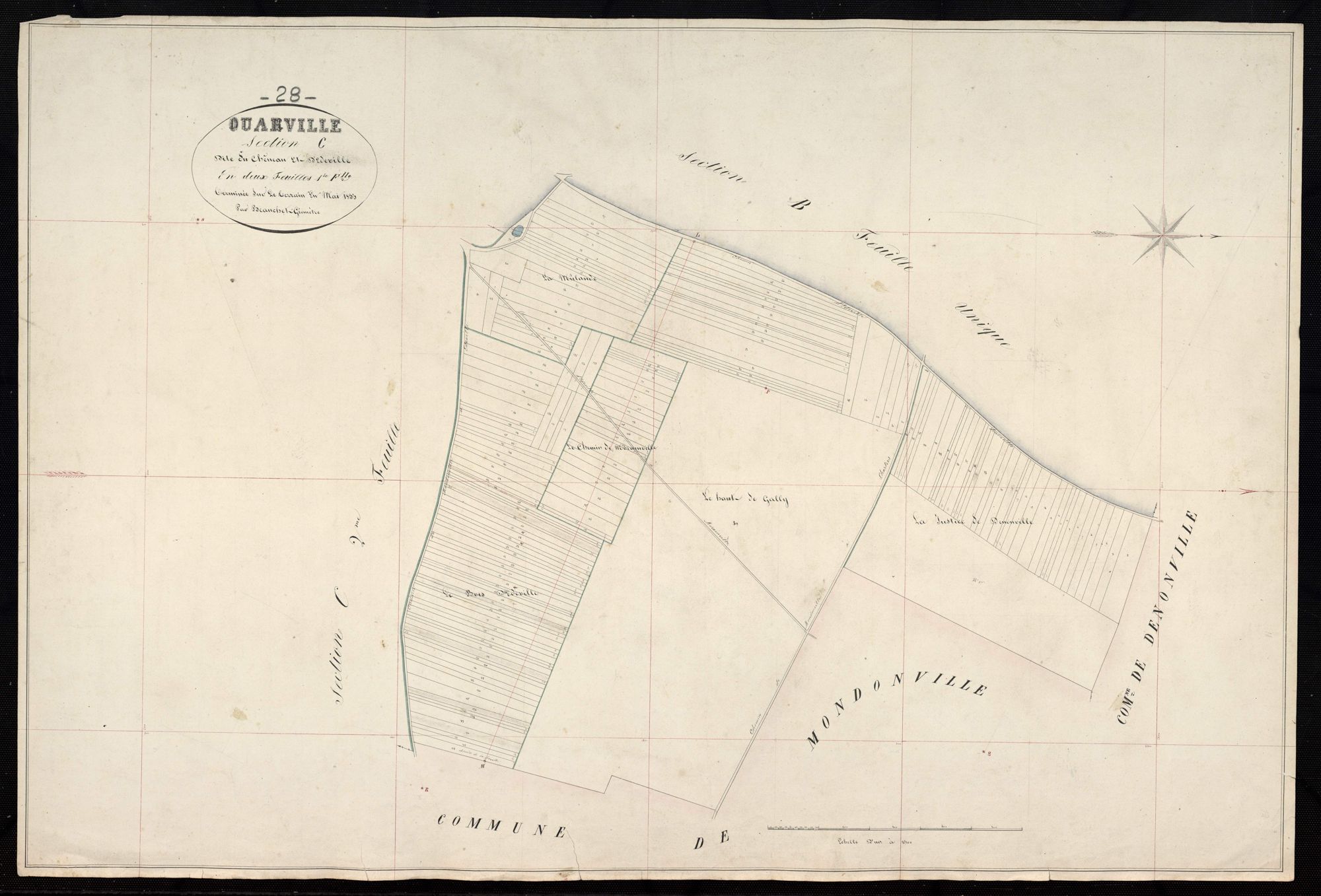 Section C, le Chêneau et Edeville, feuille 1 / Terminée sur le terrain par Monsieur Beauchet, Géomètre.