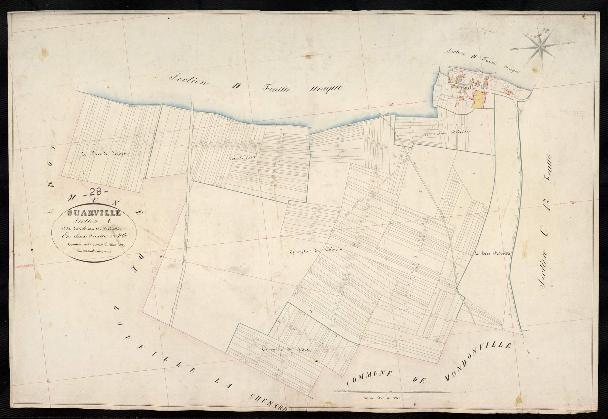 Section C, le Chêneau et Edeville, feuille 2 / Terminée sur le terrain par Monsieur Beauchet, Géomètre.