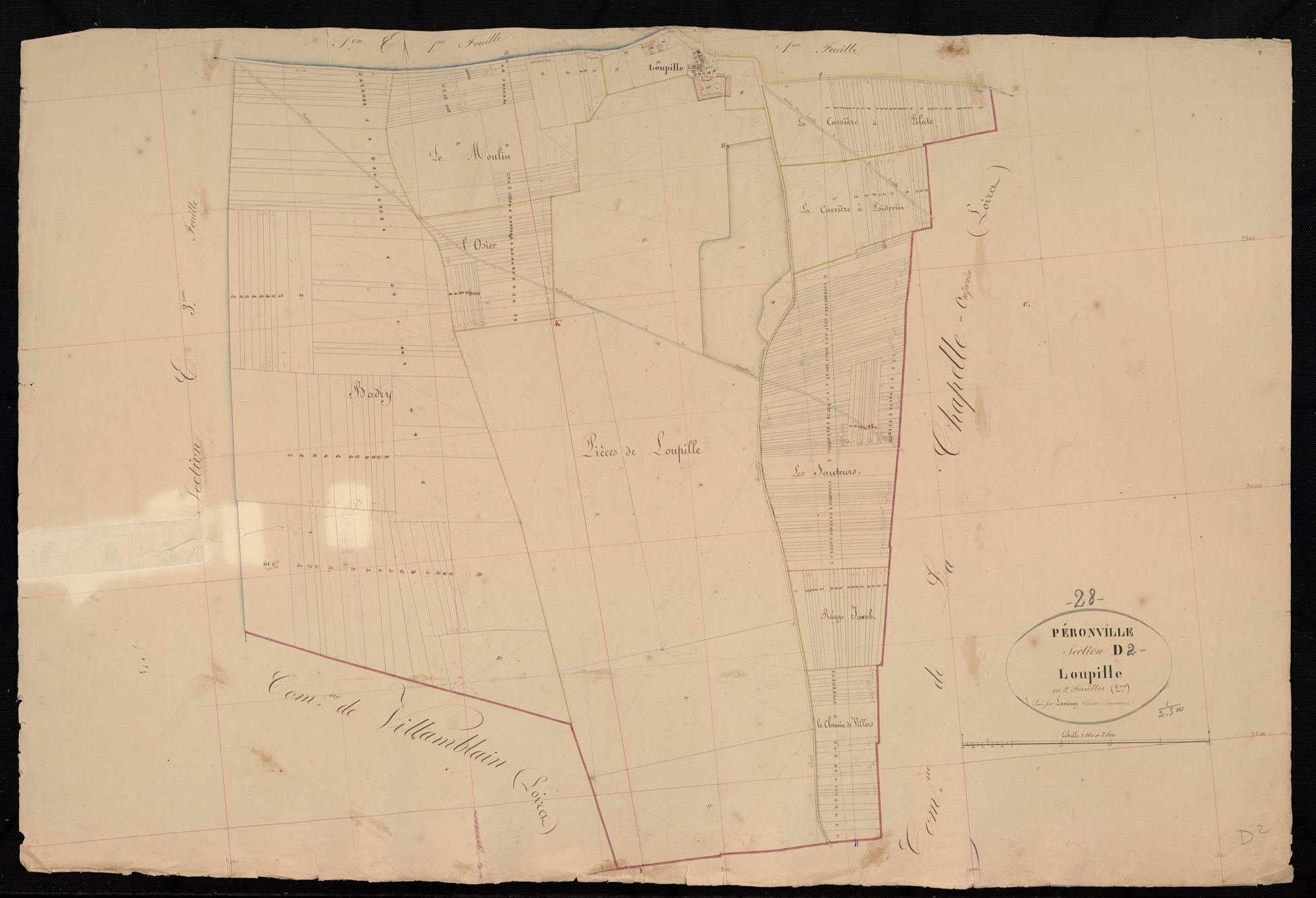 Section D, Loupille, feuille 2 / Terminée sur le terrain par Monsieur Lamiray, Géomètre secondaire.