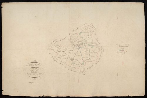 Tableau d'assemblage du plan cadastral parcellaire de la commune de Péronville, Canton d'Orgères, Arrondissement de Châteaudun / Terminé sur le terrain en 1836 (...) par Monsieur Mauger, Géomètre du cadastre.