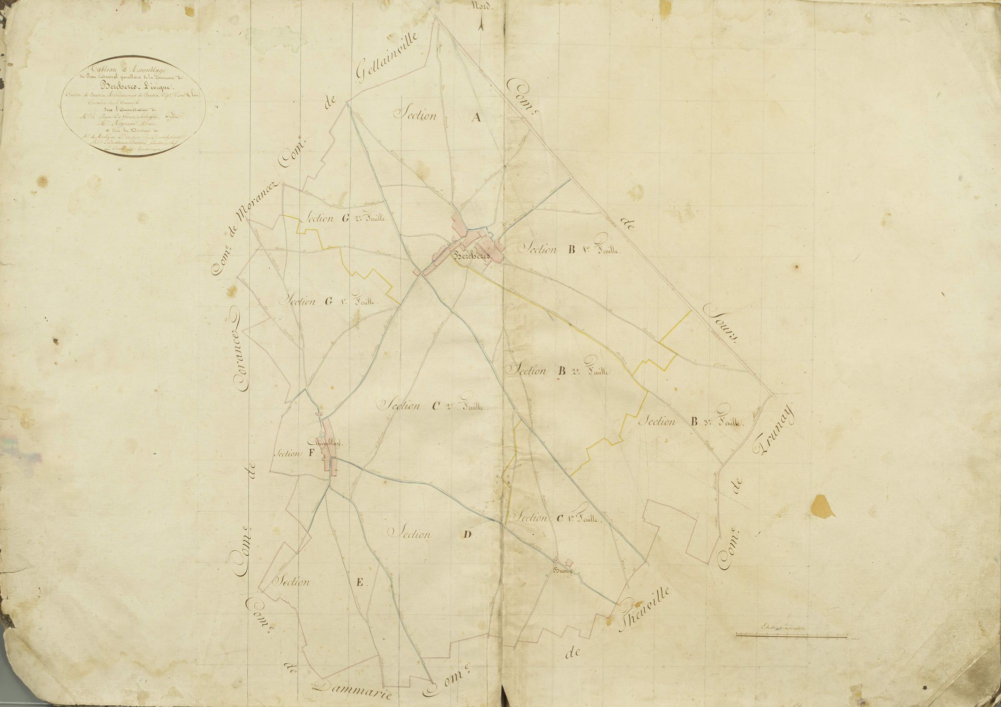 Tableau d'assemblage du plan cadastral parcellaire de la commune de Berchères-l'Evêque, Canton de Chartres, Arrondissement de Chartres / Terminé sur le terrain (...) par Court puîné, géomètre arpenteur.