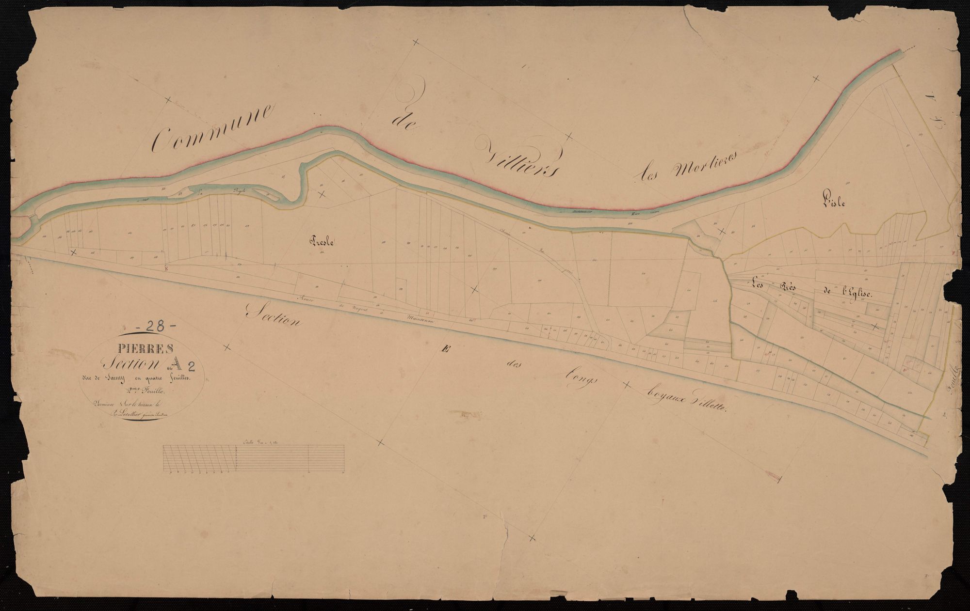 Section A, Sauny, feuille 2 / Terminée sur le terrain par Monsieur Letellier, Géomètre secondaire.