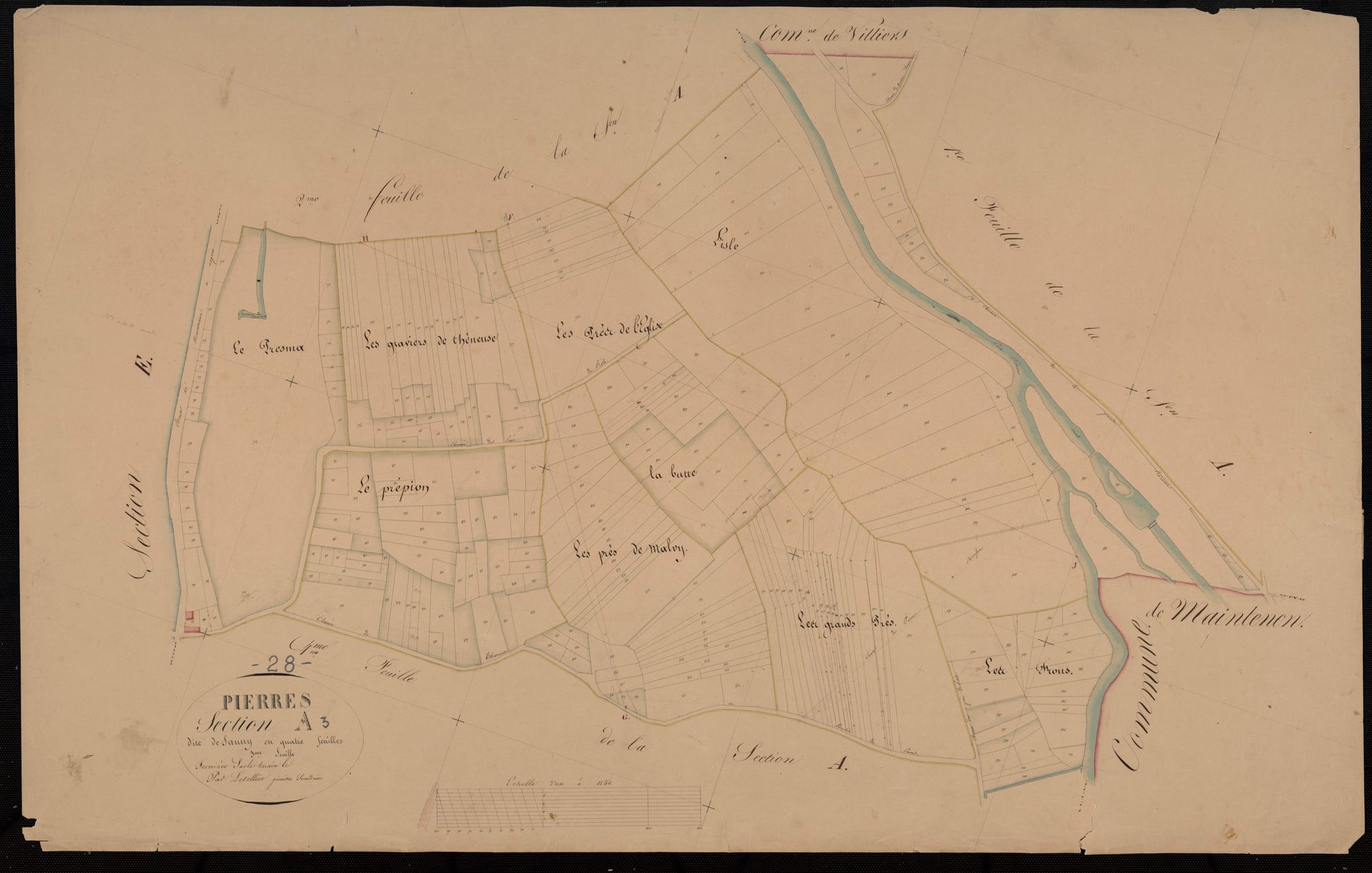 Section A, Sauny, feuille 3 / Terminée sur le terrain par Monsieur Letellier, Géomètre secondaire.