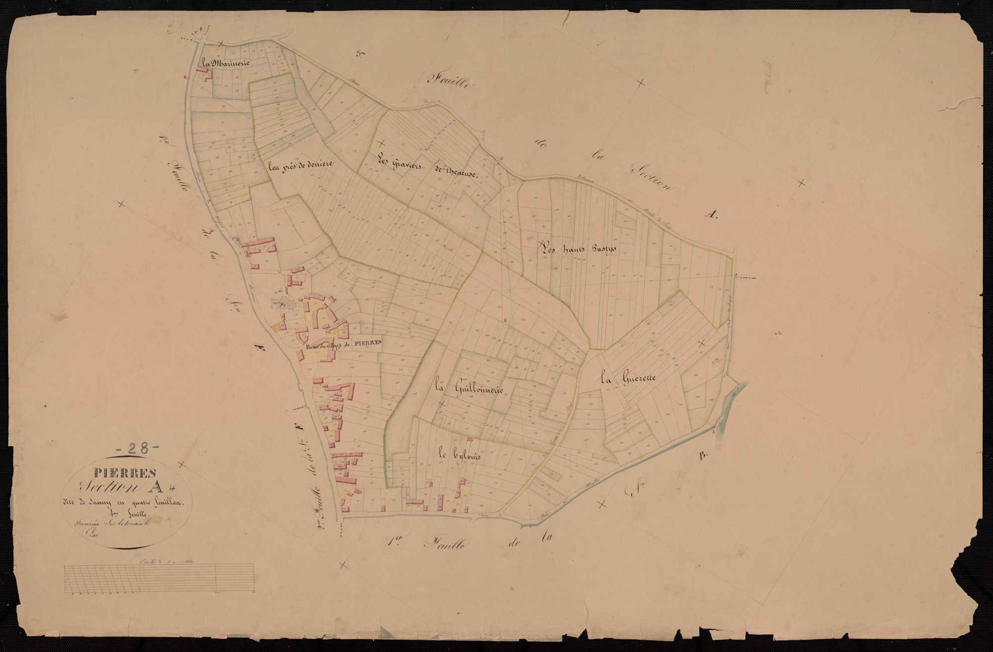Section A, Sauny, feuille 4 / Terminée sur le terrain par Monsieur Letellier, Géomètre secondaire.