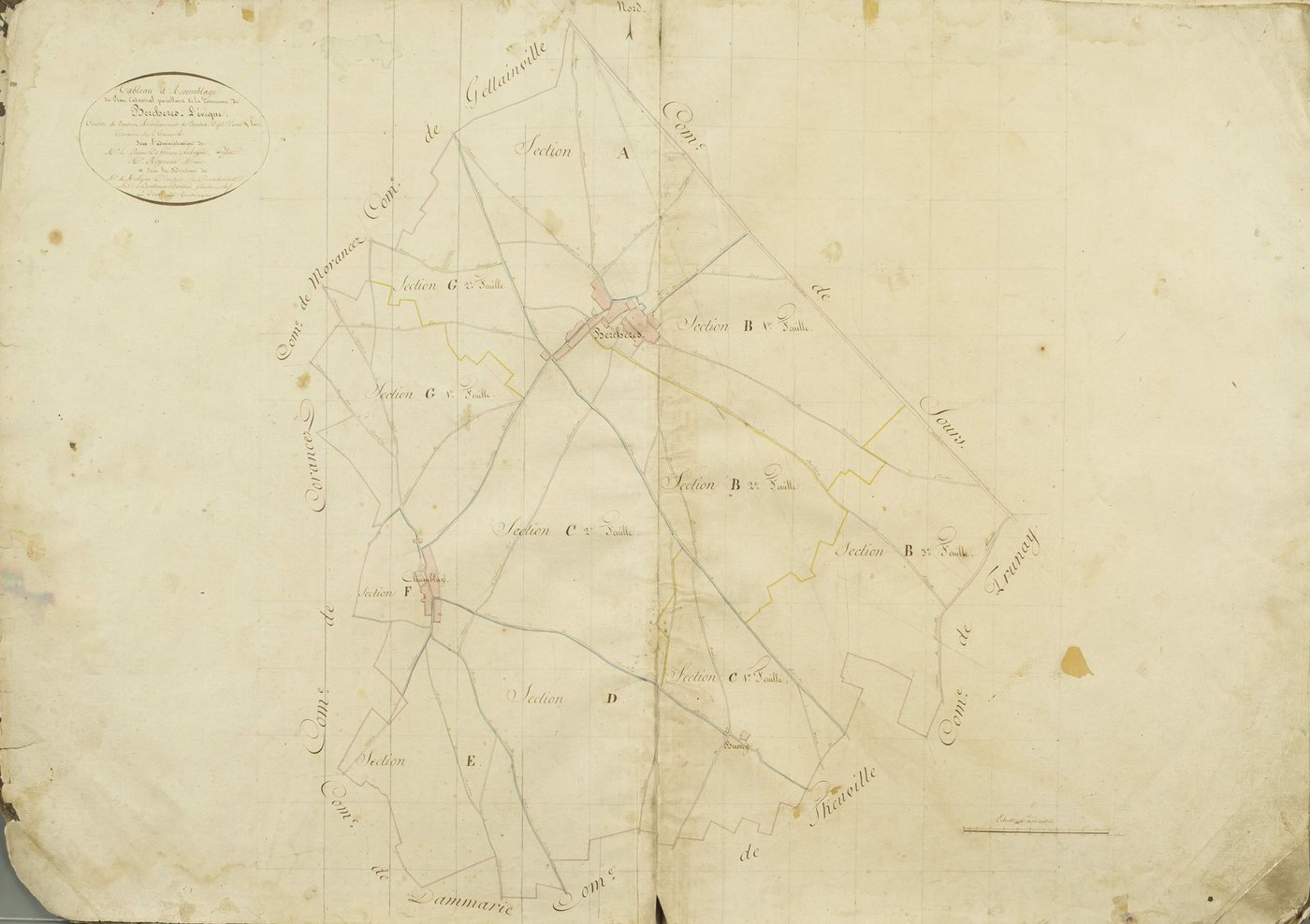 Tableau d'assemblage du plan cadastral parcellaire de la commune de Berchères-l'Evêque, Canton de Chartres, Arrondissement de Chartres / Terminé sur le terrain (...) par Court puîné, géomètre arpenteur.