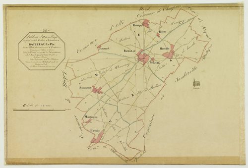 Tableau d'assemblage du plan cadastral de la commune de Bailleau-le-Pin, Canton d'Illiers, Arrondissement de Chartres / Terminé sur le terrain en 1826 (...) par Monsieur Delarivière, Géomètre de 1ère classe.