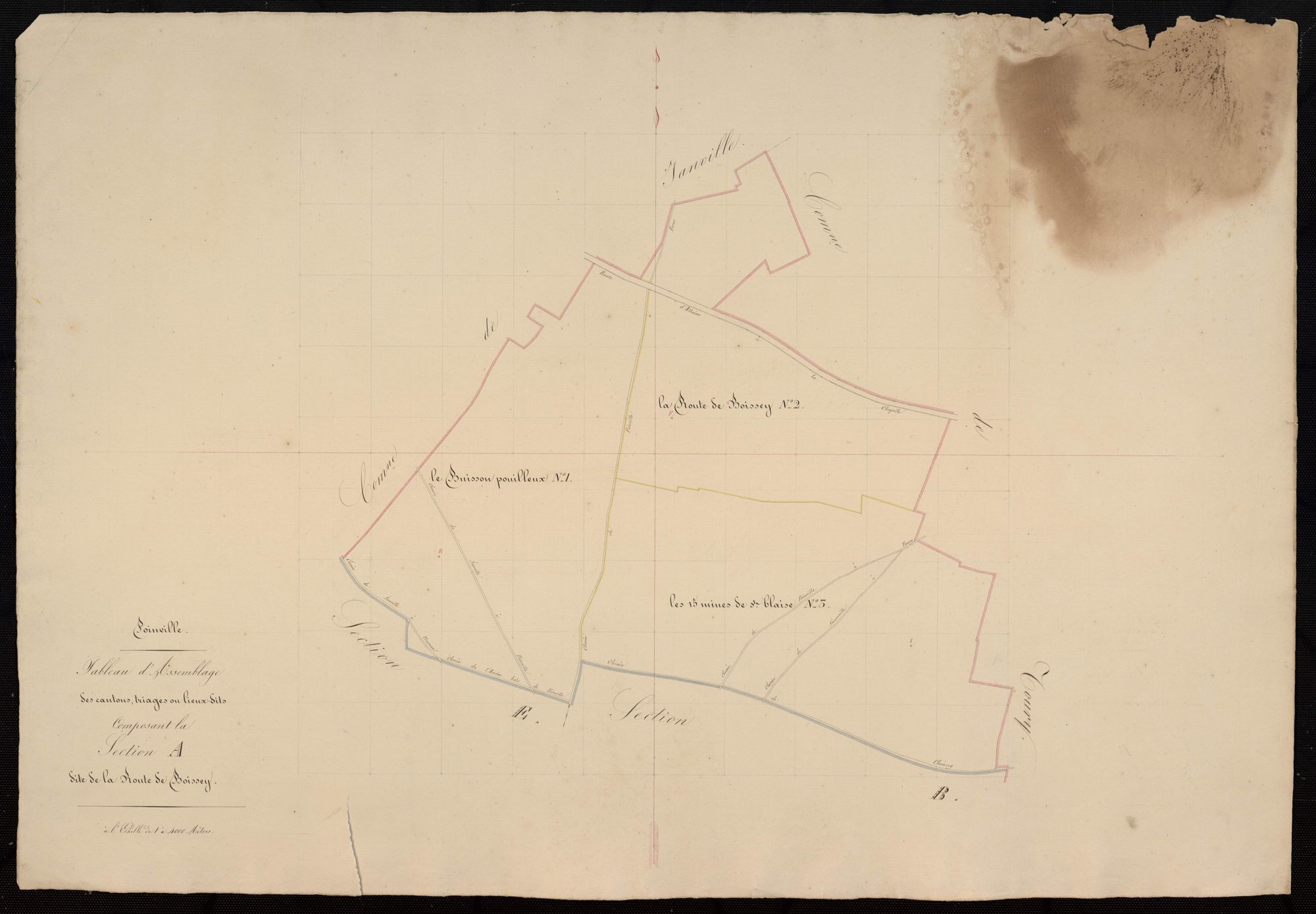 Tableau d'assemblage des cantons, triages ou lieux-dits composant la section A, la Route de Boissey.