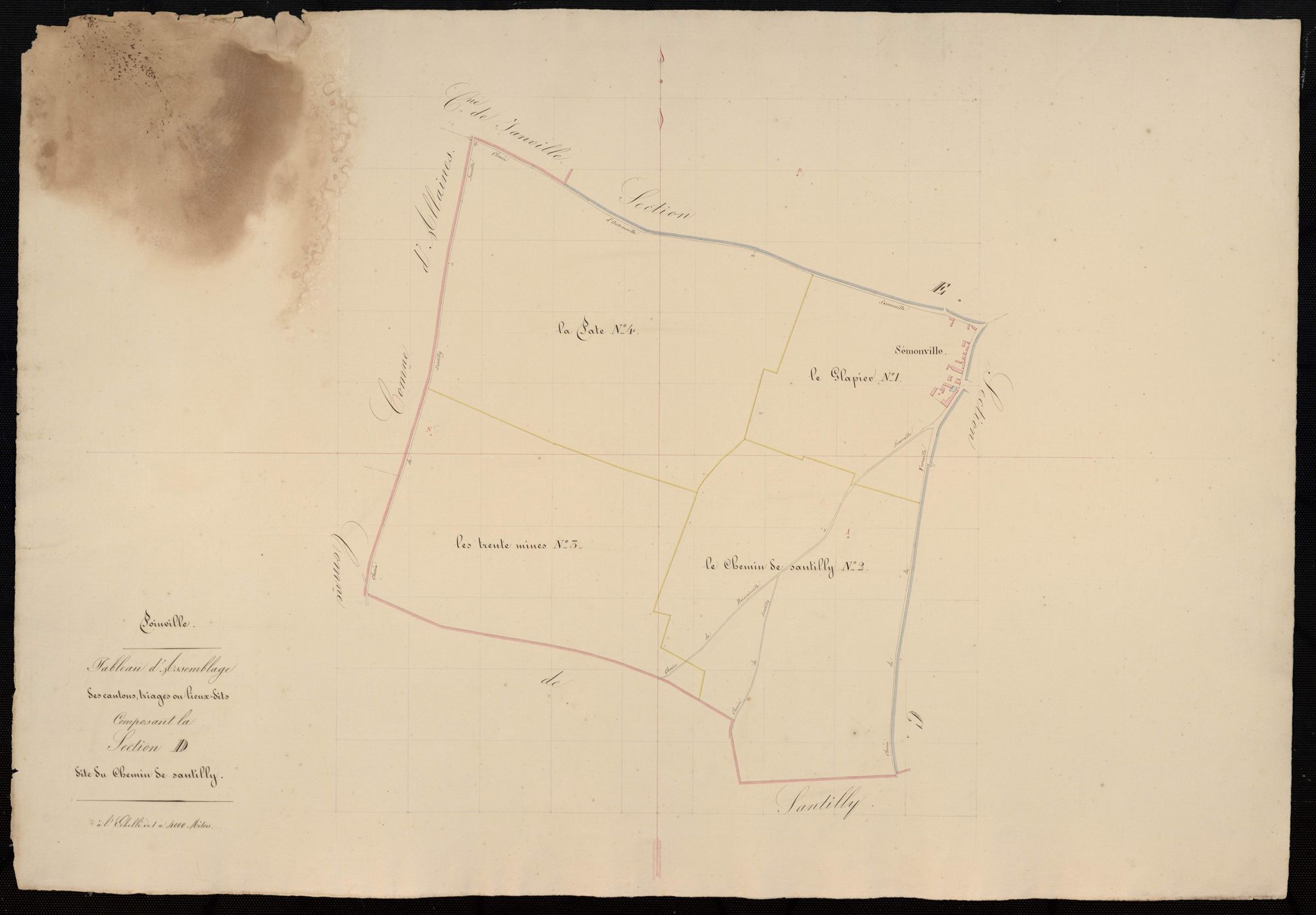 Tableau d'assemblage des cantons, triages ou lieux-dits composant la section D, le Chemin de Santilly.