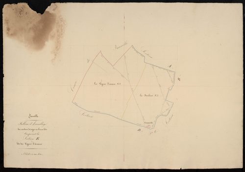 Tableau d'assemblage des cantons, triages ou lieux-dits composant la section E, les Vignes d'Avaux.