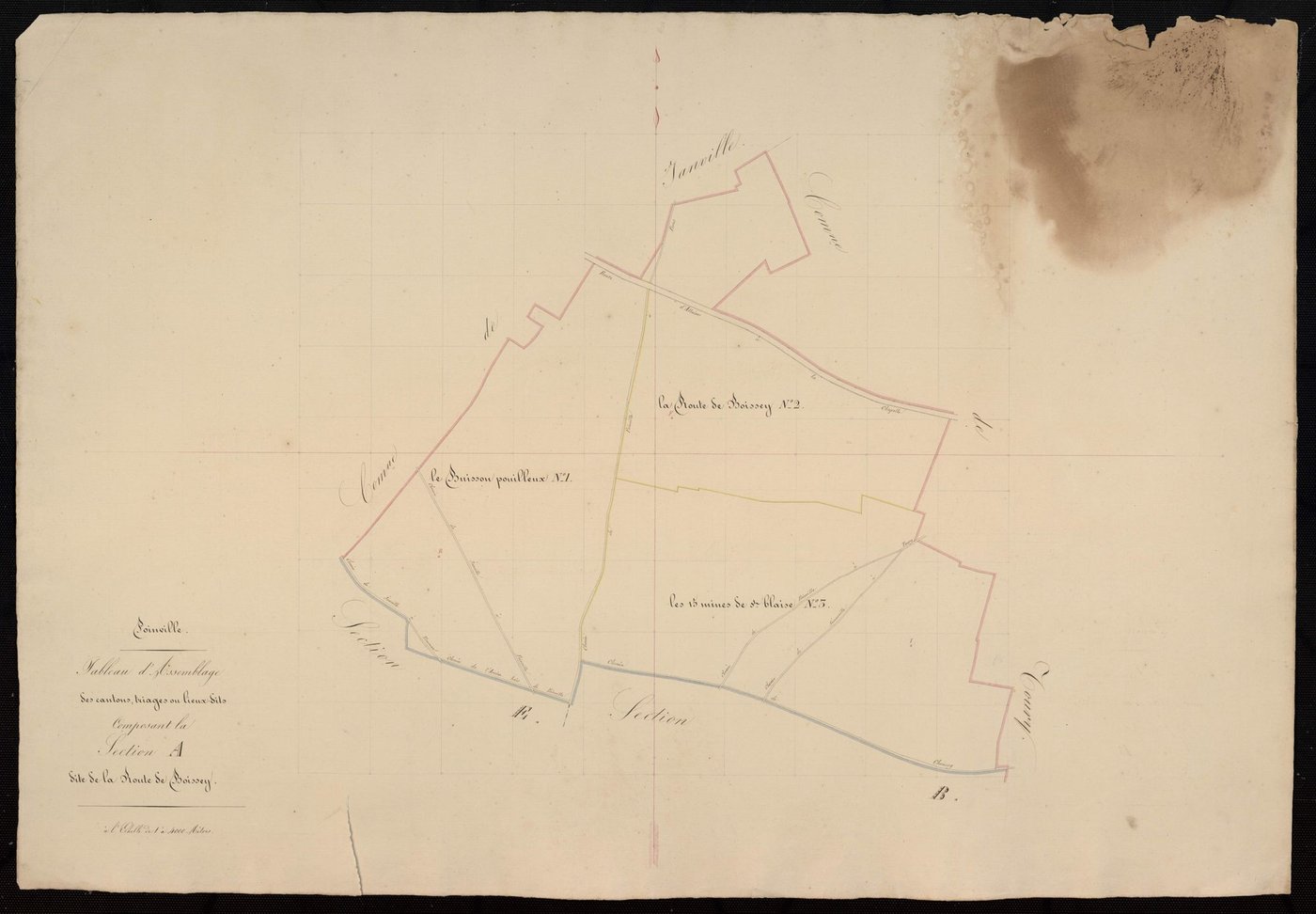 Tableau d'assemblage des cantons, triages ou lieux-dits composant la section A, la Route de Boissey.