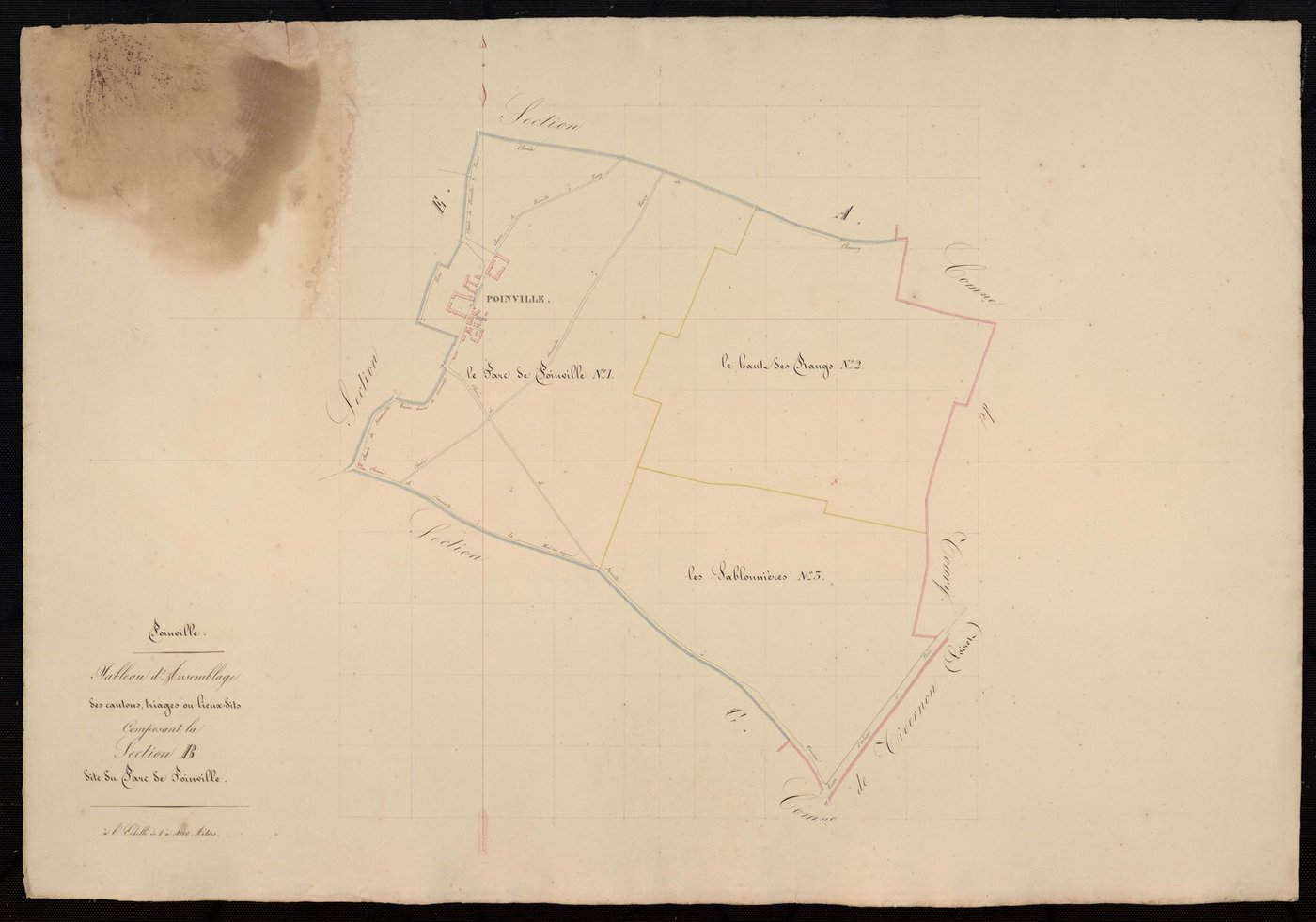 Tableau d'assemblage des cantons, triages ou lieux-dits composant la section B, le Parc de Poinville.