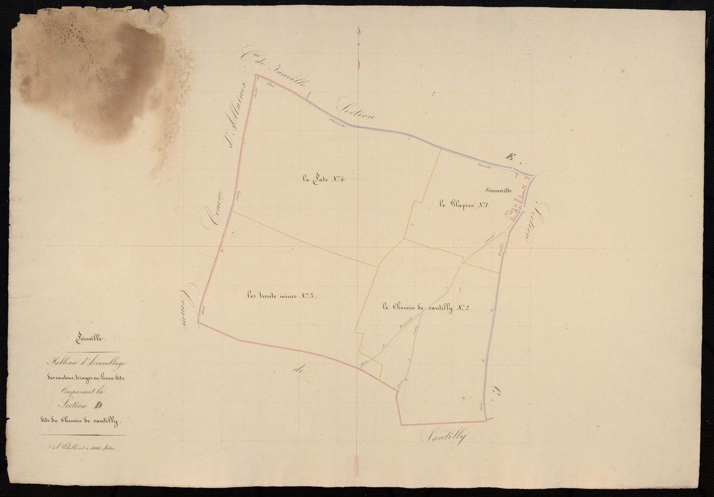 Tableau d'assemblage des cantons, triages ou lieux-dits composant la section D, le Chemin de Santilly.