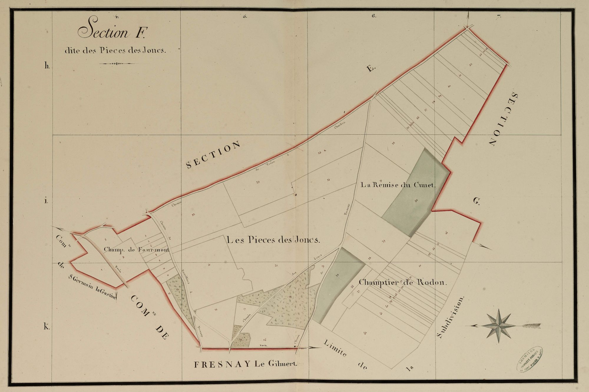 Section F, les Pièces des Joncs, feuille 1.