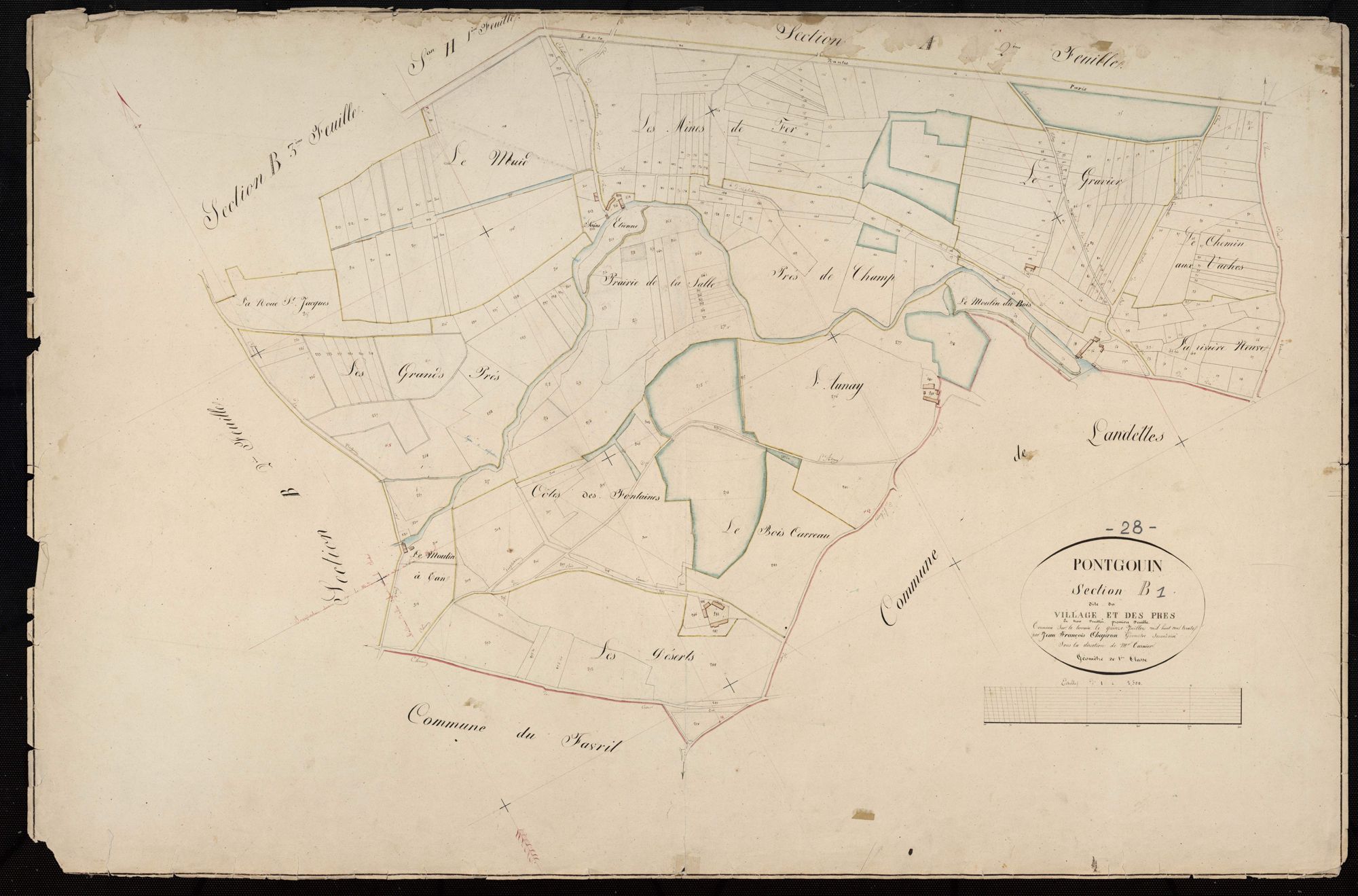 Section B, le Village et les Prés, feuille 1 / Terminée par Monsieur Chapron, Géomètre secondaire.