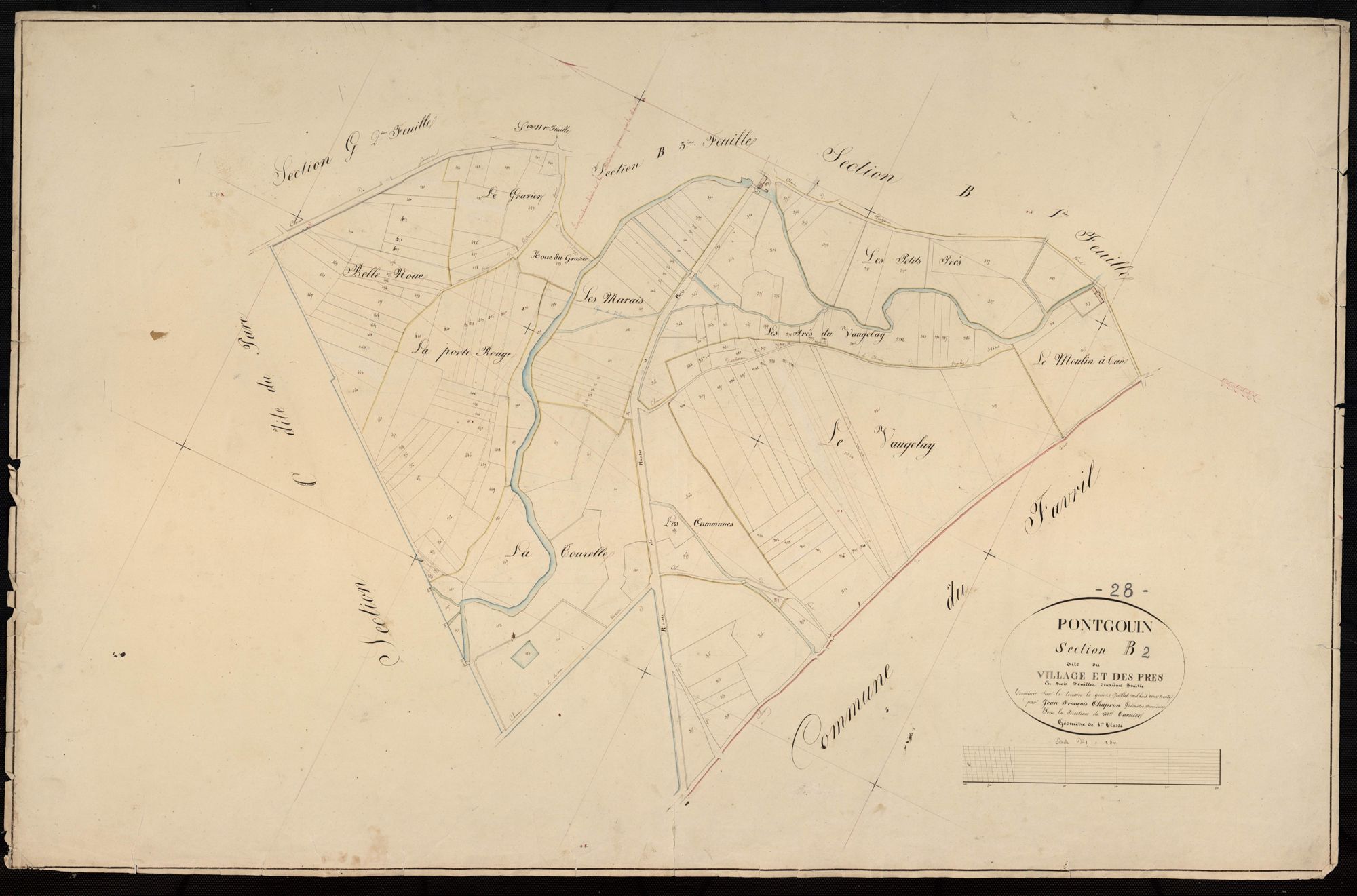 Section B, le Village et les Prés, feuille 2 / Terminée par Monsieur Chapron, Géomètre secondaire.