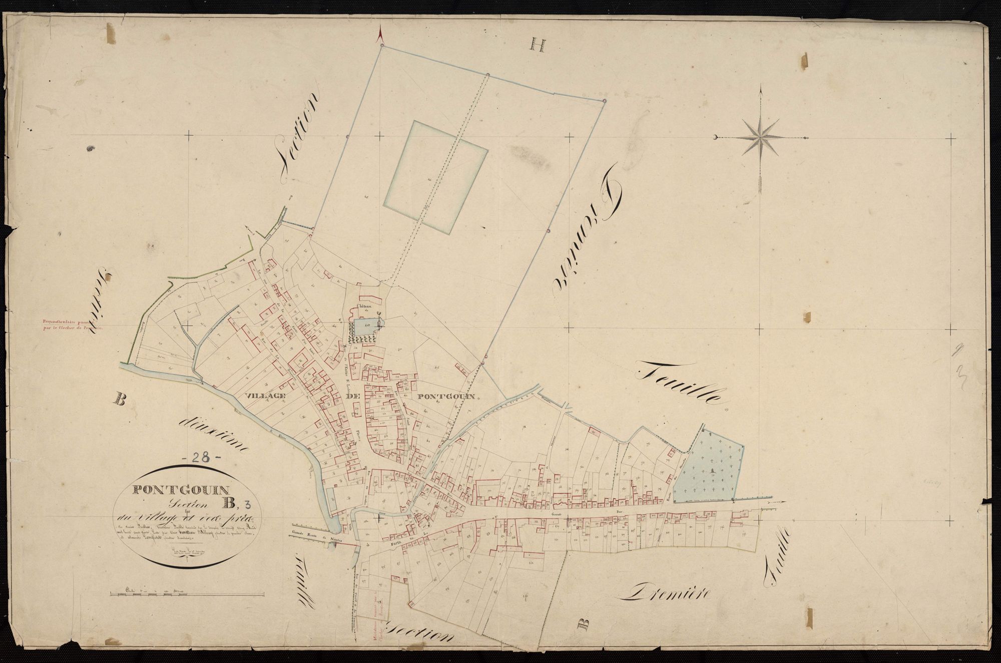 Section B, le Village et les Prés, feuille 3 / Terminée par Monsieur Langlois, Géomètre secondaire.