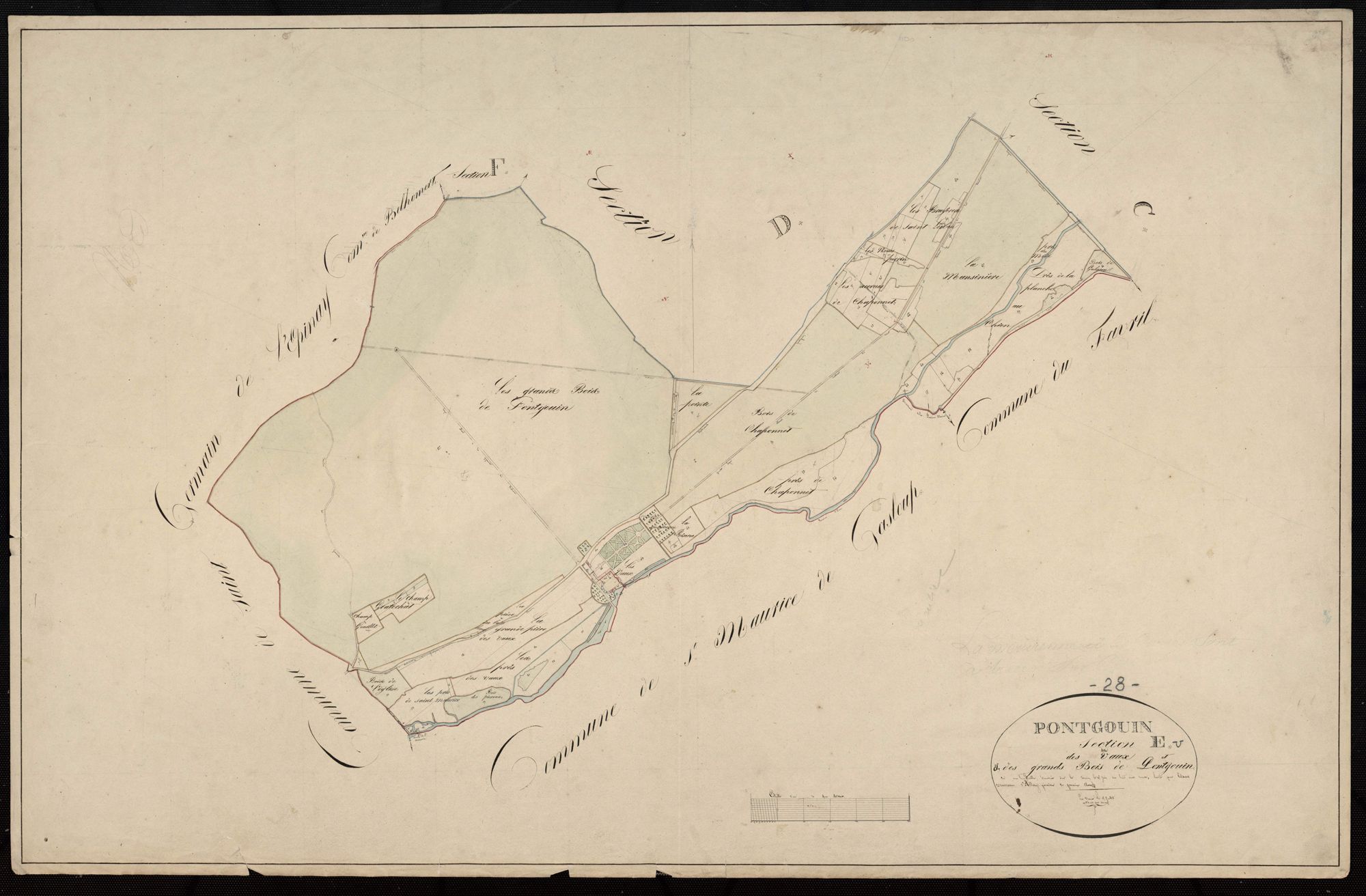 Section E, les Vaux et les Grands Bois de Pontgouin, en une feuille / Terminée par Monsieur Teurreau, Géomètre de 1ère classe.