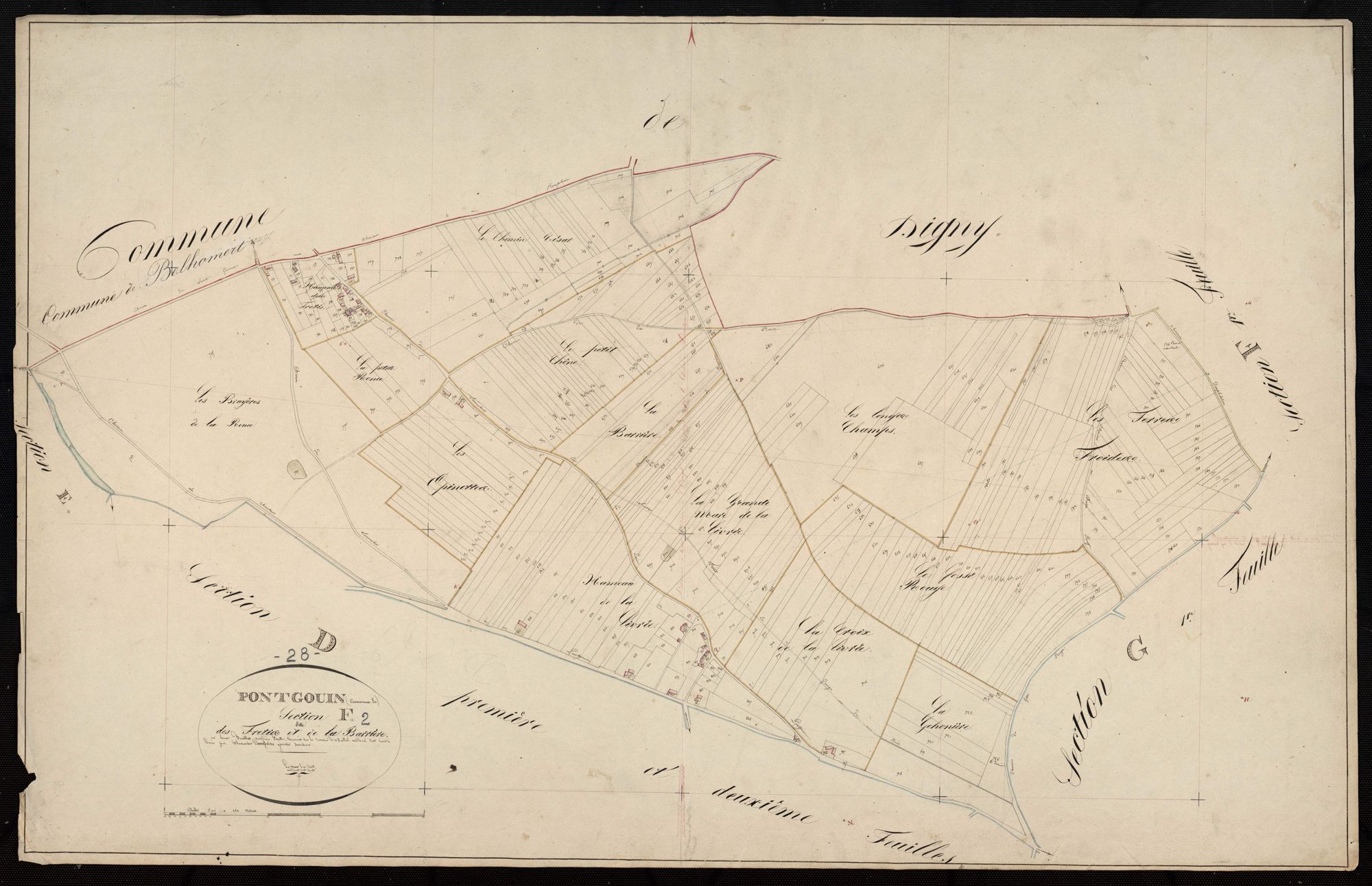 Section F, les Frétis et la Barrière, feuille 2 / Terminée par Monsieur Langlois, Géomètre secondaire.