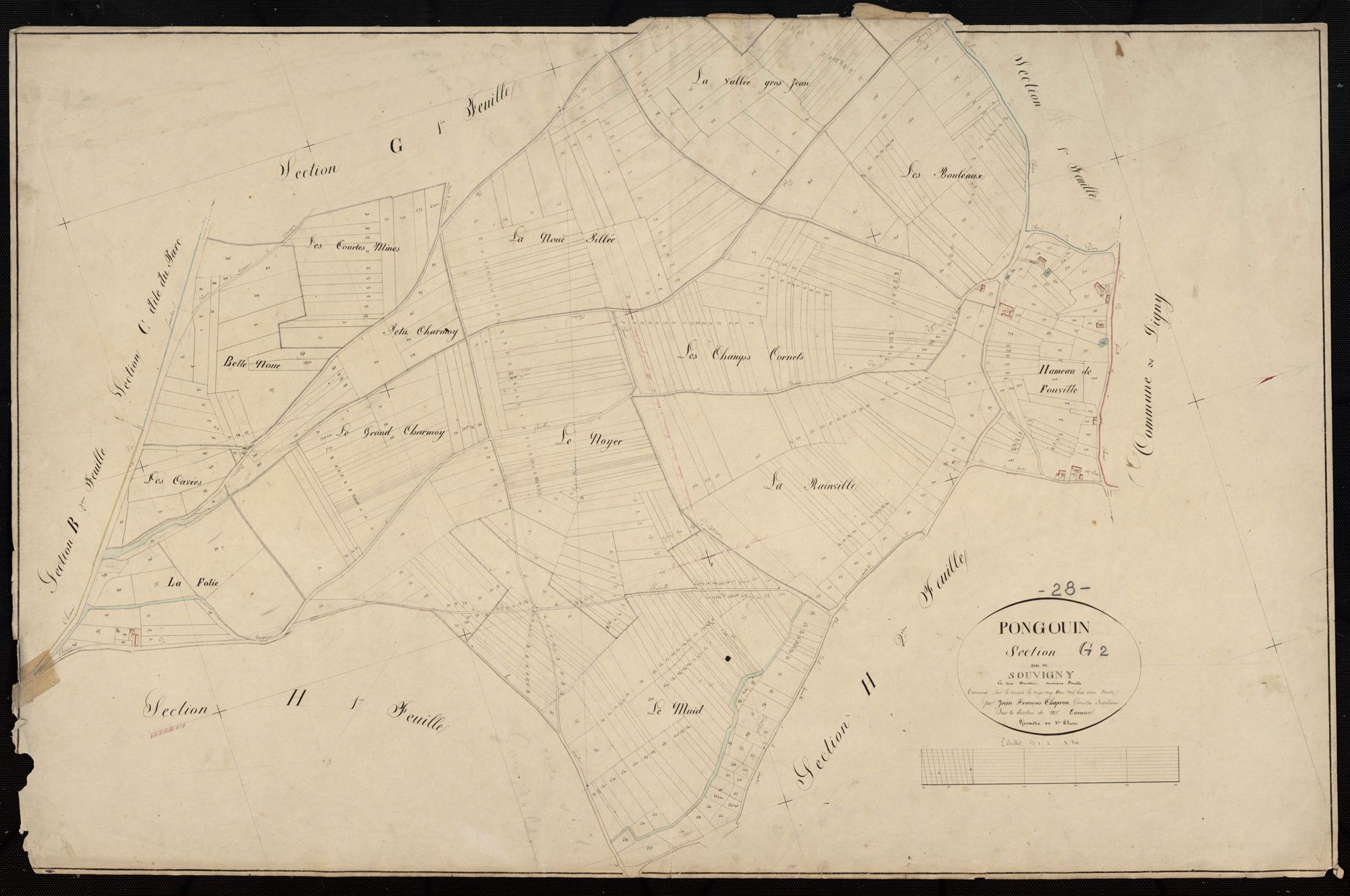 Section G, Souvigny, feuille 2 / Terminée par Monsieur Chapron, Géomètre de 1ère classe.