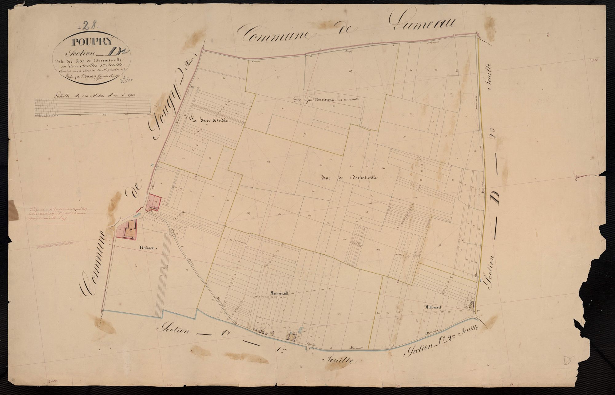Section D, les Bas de Domainville, feuille 1 / Terminée par Monsieur Masson, Géomètre secondaire.